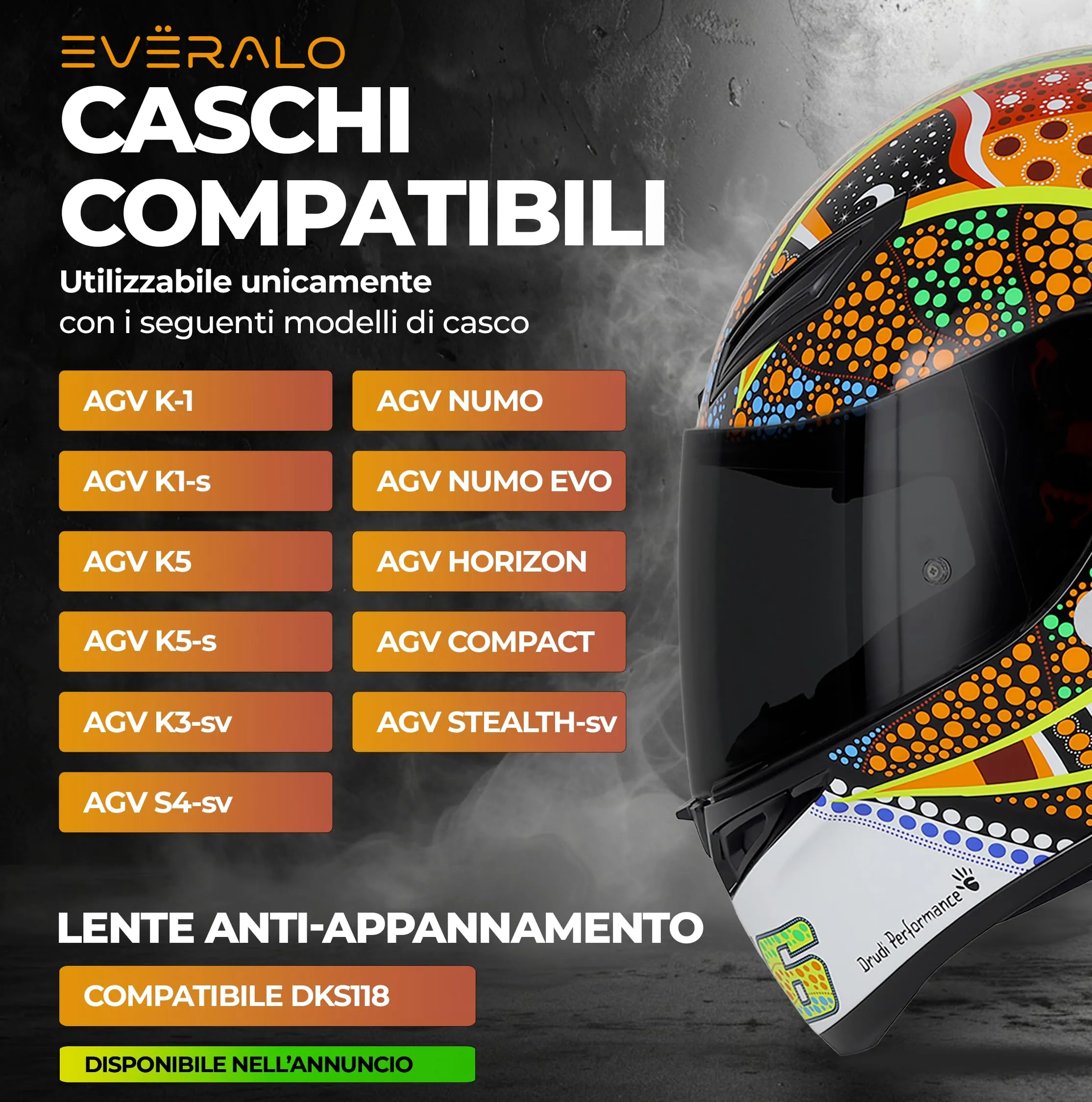 Everalo Visiera per Casco AGV K1, K1s, K3sv, K5, K5s, GT2 - Dark Fume - immagine 2