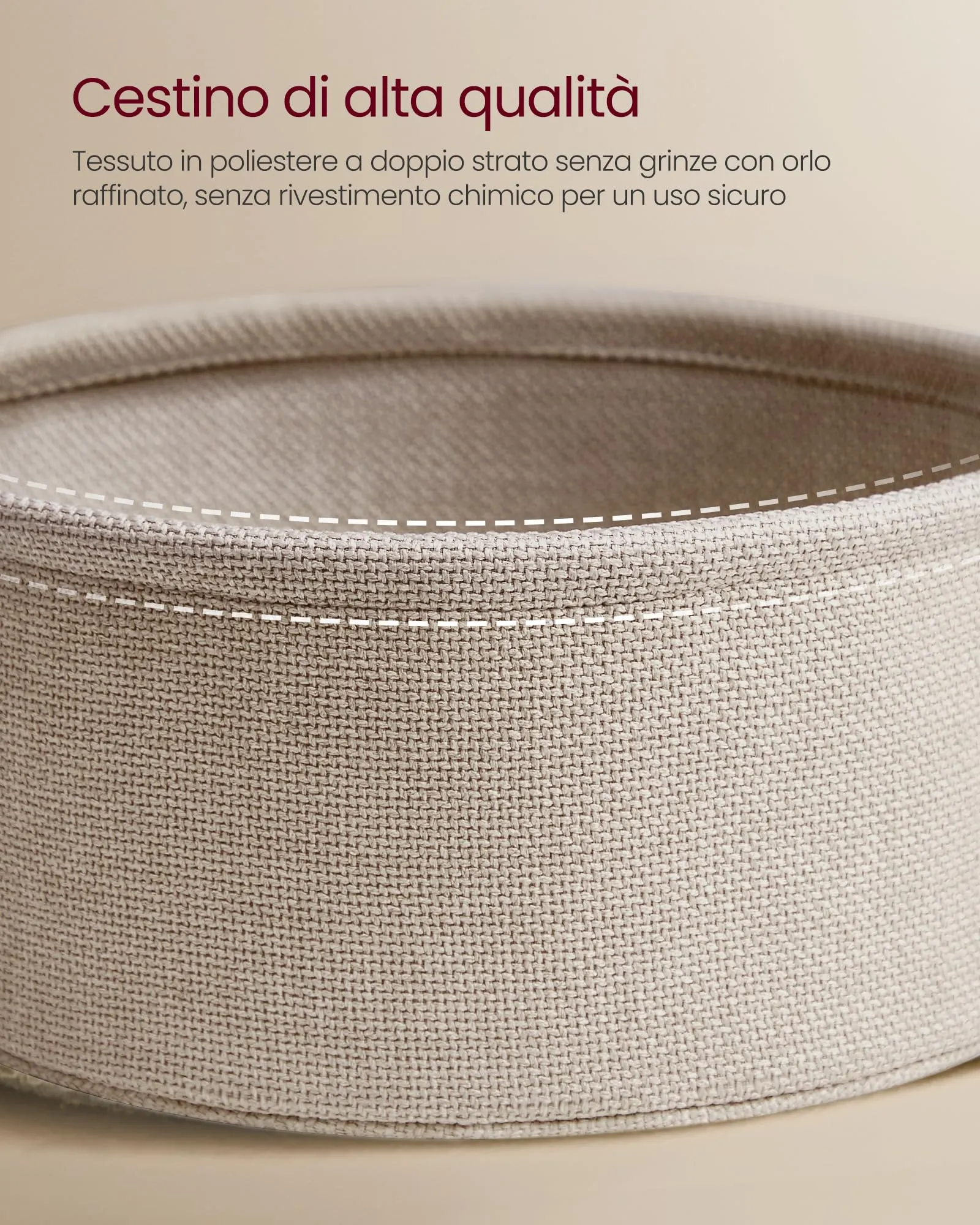 VASAGLE Lilea Tavolino Rotondo con Cestino in Tessuto, Bianco Opaco e Marrone Cammello, LET223W10 - immagine 7