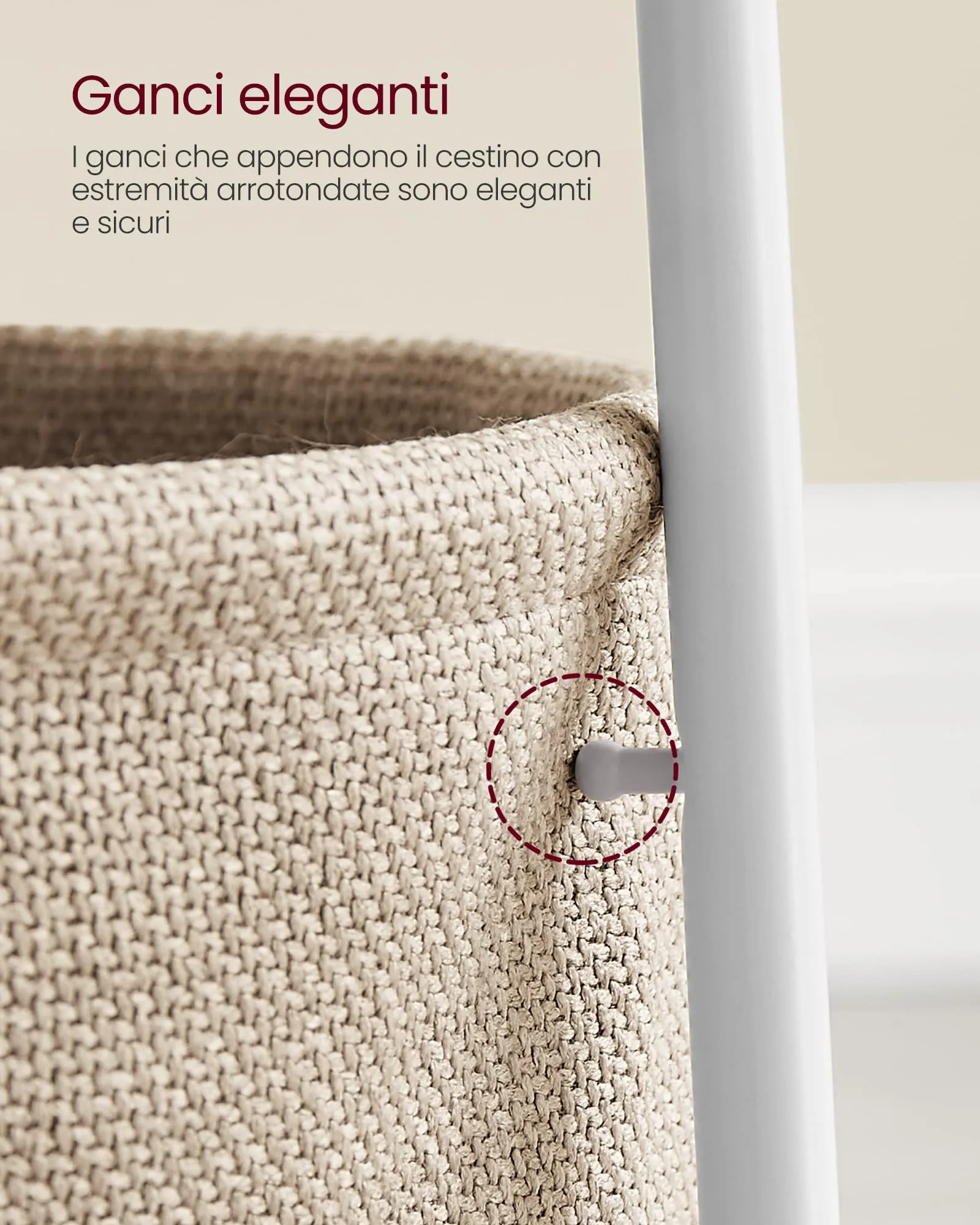 VASAGLE Lilea Tavolino Rotondo con Cestino in Tessuto, Bianco Opaco e Marrone Cammello, LET223W10 - immagine 9
