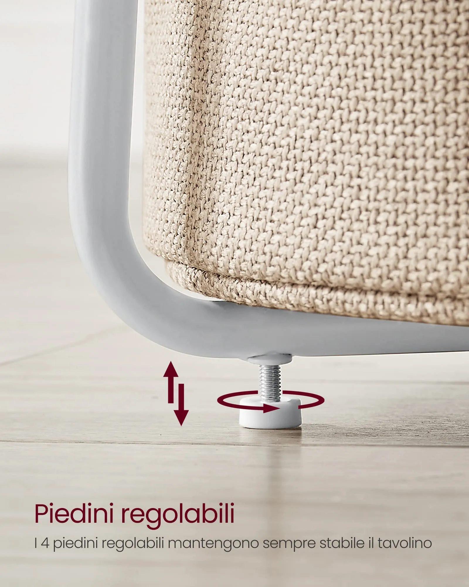 VASAGLE Lilea Tavolino Rotondo con Cestino in Tessuto, Bianco Opaco e Marrone Cammello, LET223W10 - immagine 10