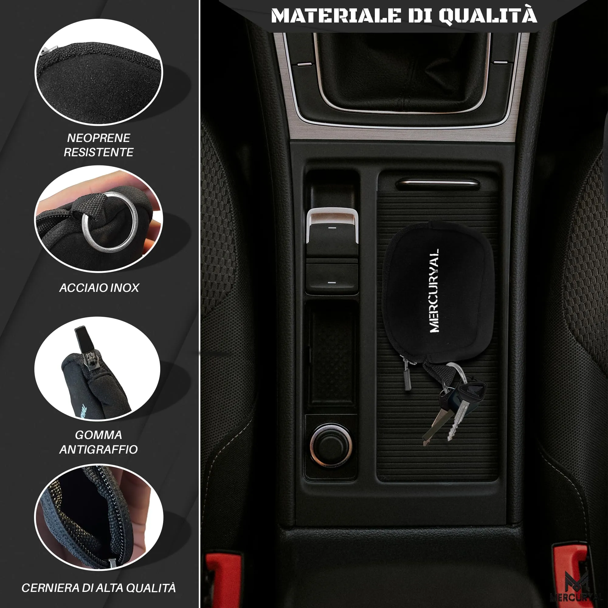 MERCURYAL Portachiavi Moto in Neoprene con Anello, Nero - immagine 3