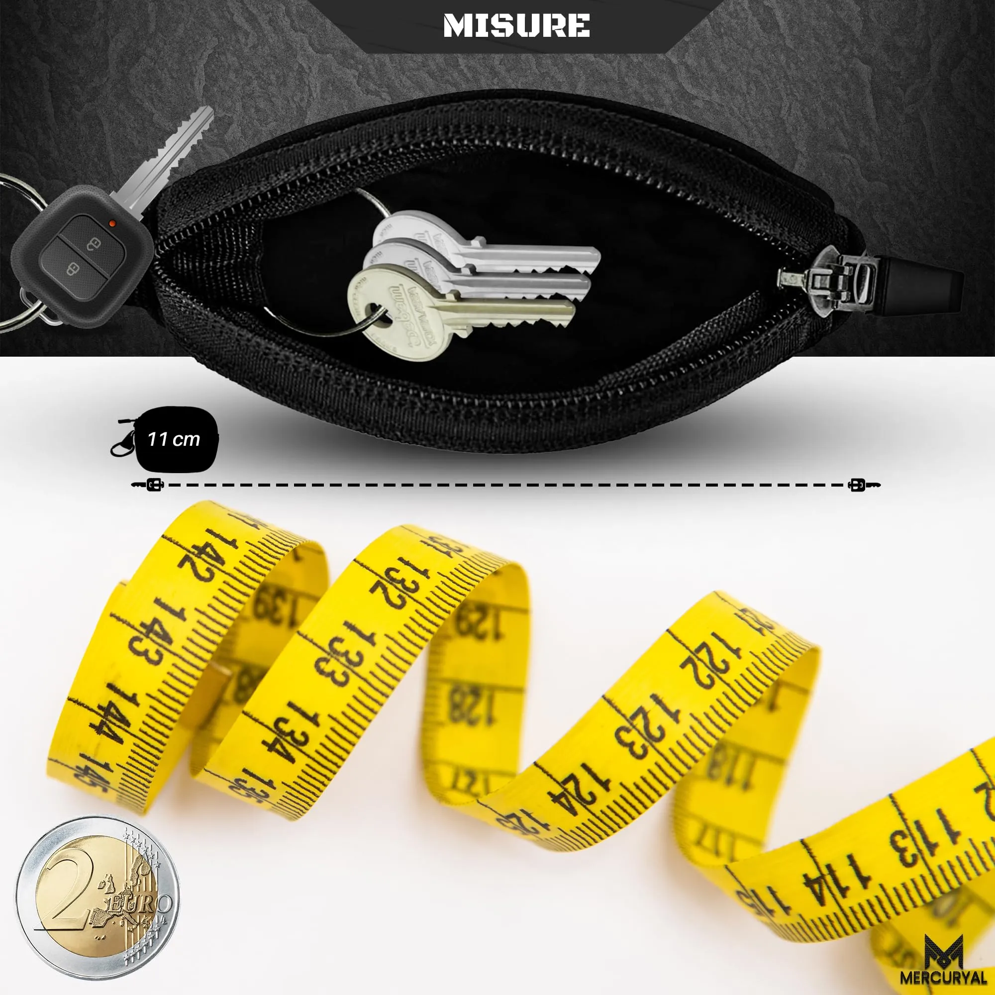 MERCURYAL Portachiavi Moto in Neoprene con Anello, Nero - immagine 4