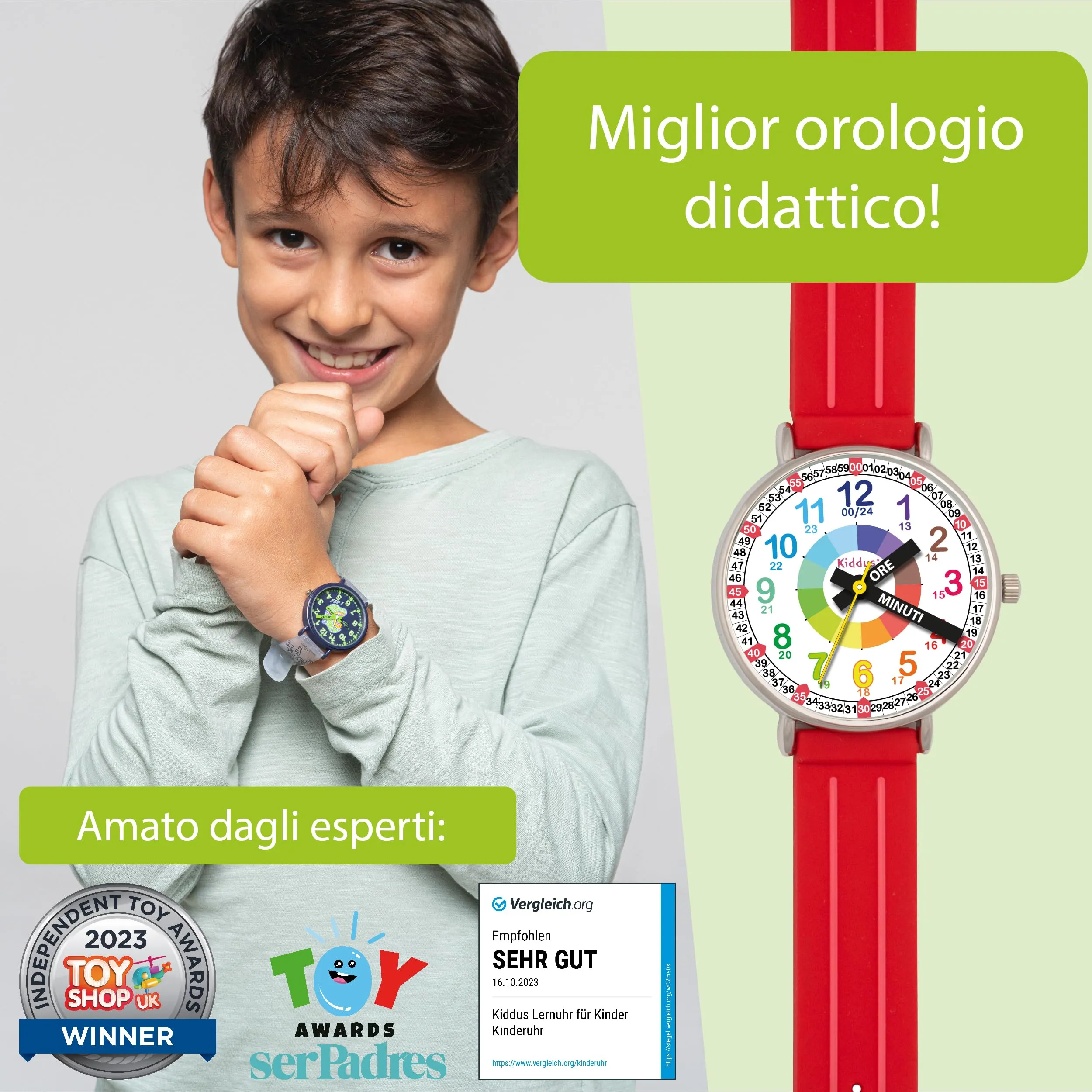 Kiddus Orologio Educativo Analogico per Bambini 5-10 Anni, Movimento Giapponese - immagine 2