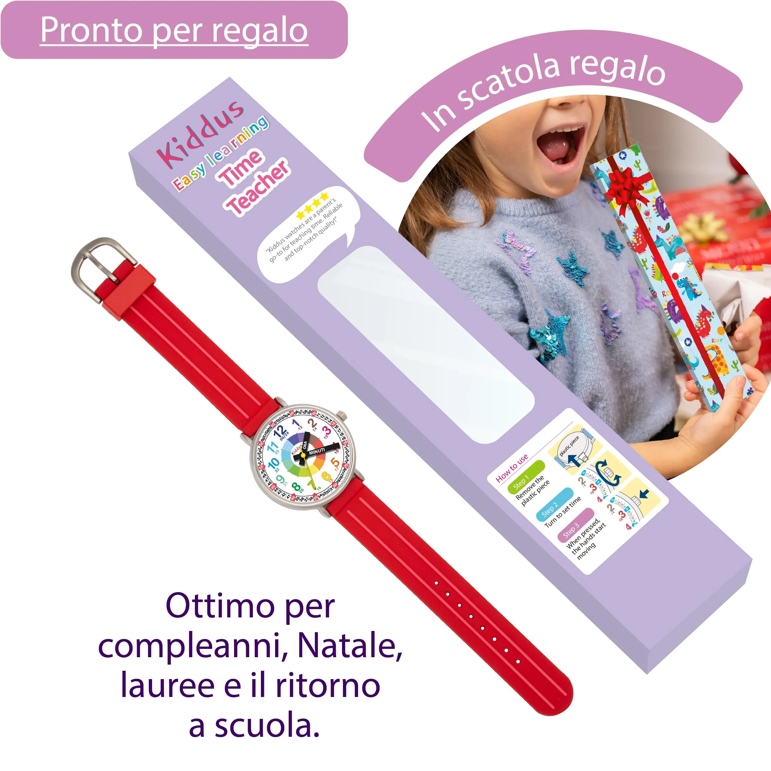 Kiddus Orologio Educativo Analogico per Bambini 5-10 Anni, Movimento Giapponese - immagine 3