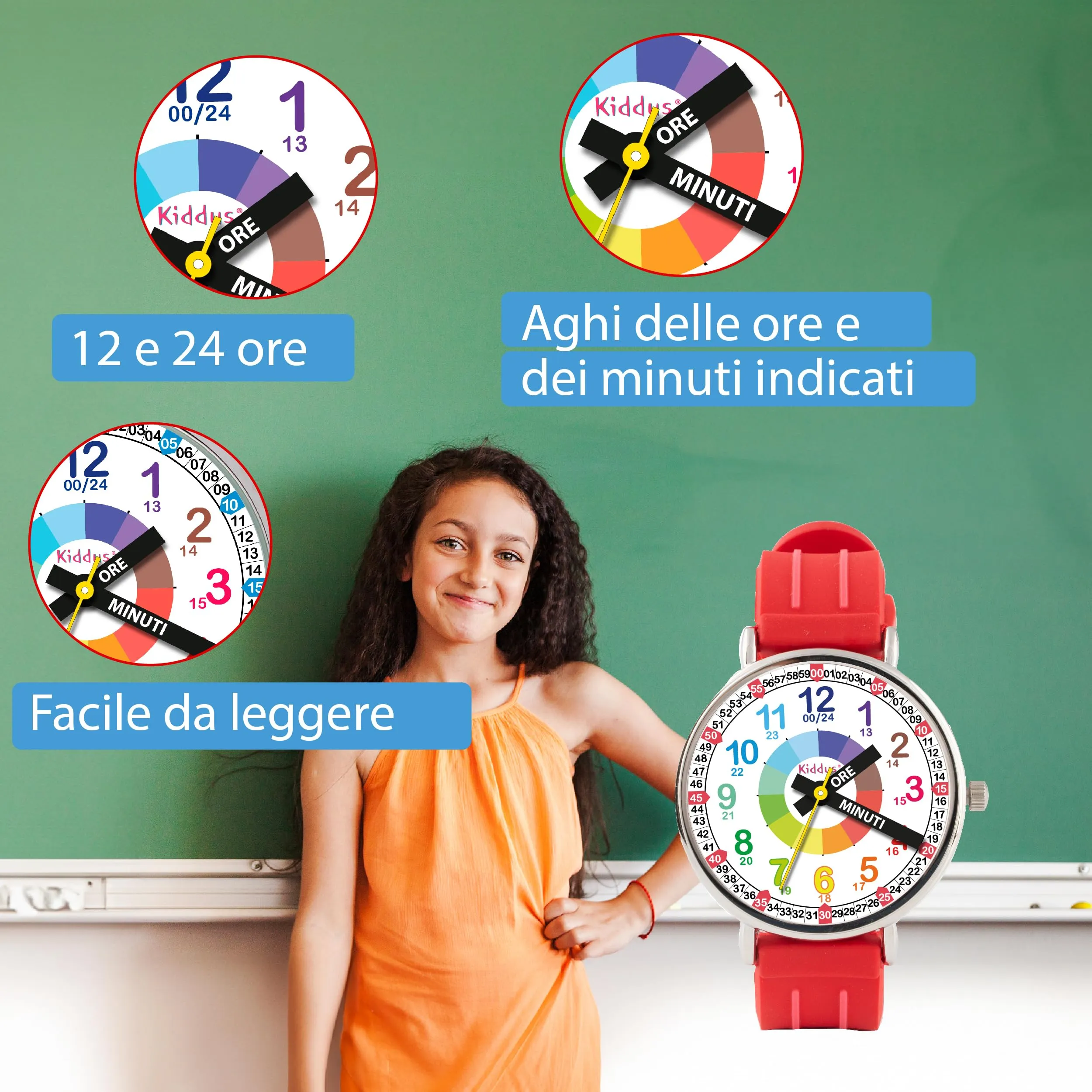 Kiddus Orologio Educativo Analogico per Bambini 5-10 Anni, Movimento Giapponese - immagine 4