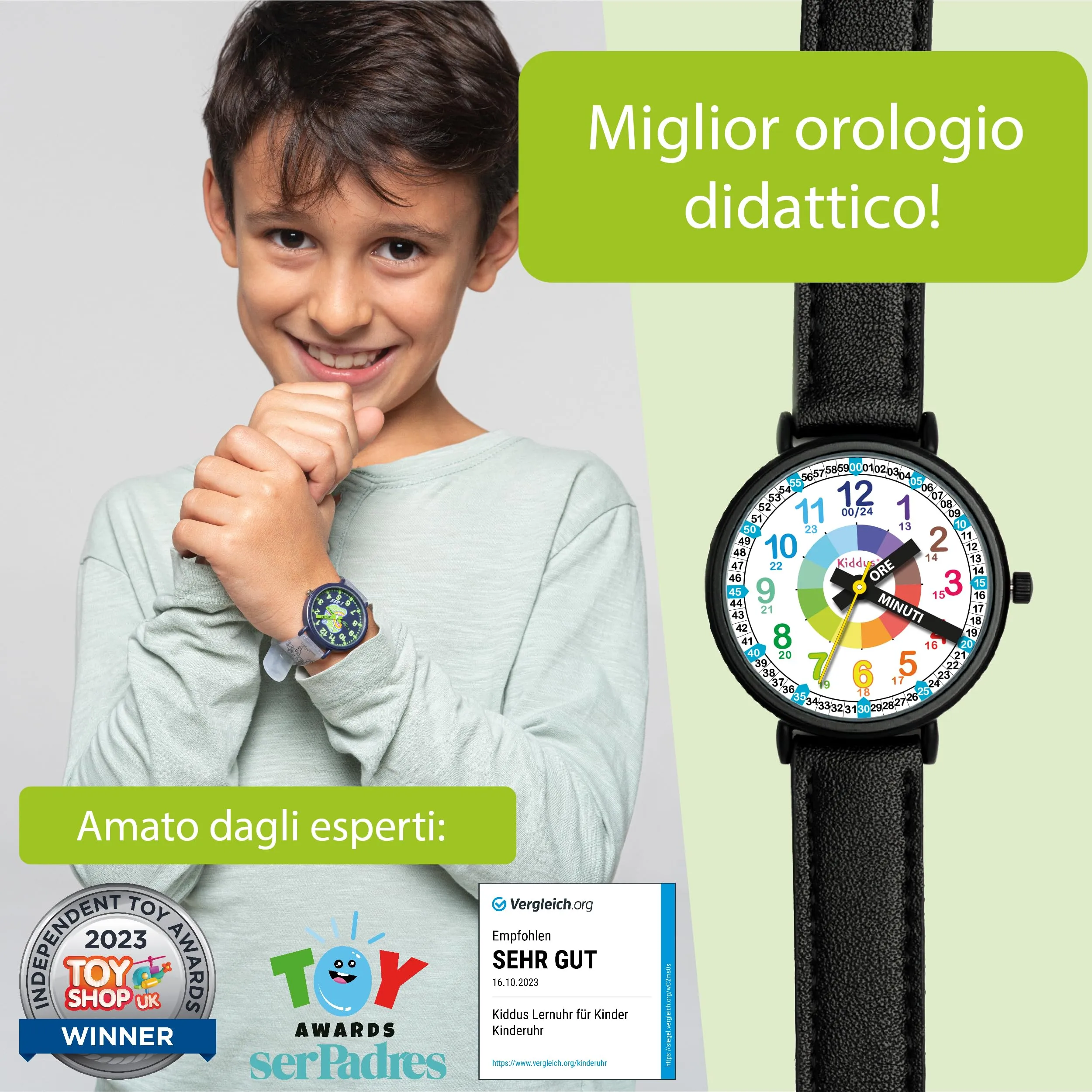 Kiddus Orologio Educativo Analogico Didattico per Bambini 5-10 Anni, Movimento Giapponese - immagine 2