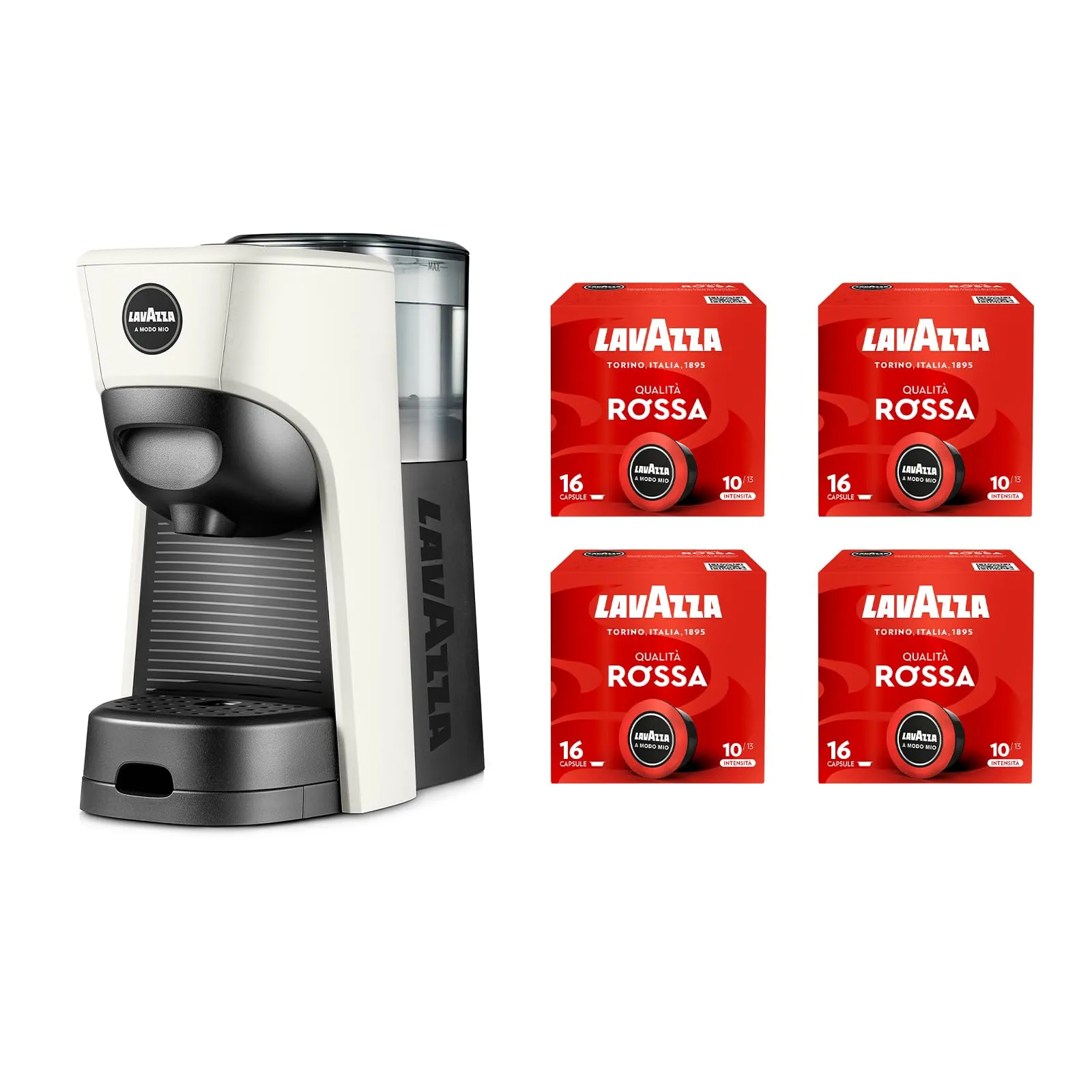 Lavazza A Modo Mio Tiny Macchina per Caffè Bianca con 64 Capsule Qualità Rossa - immagine 1
