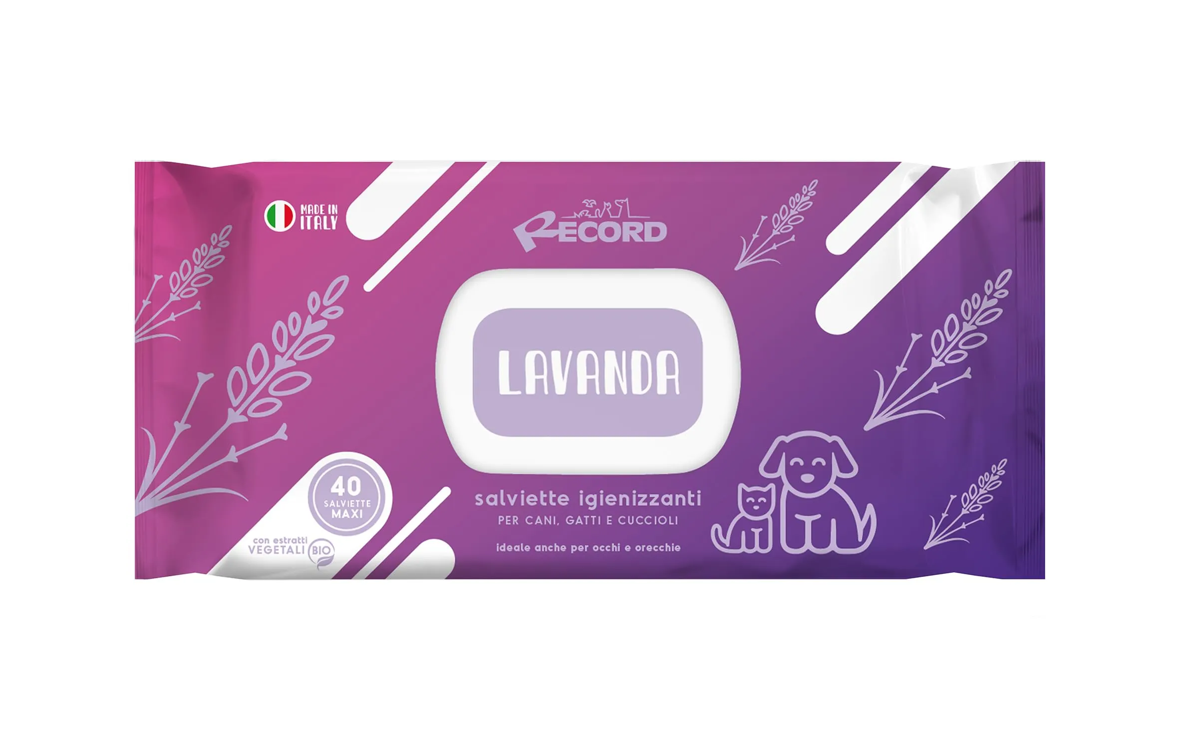 Record Salviette Igienizzanti per Cani e Gatti, Aroma Lavanda, 40 pz - immagine 1