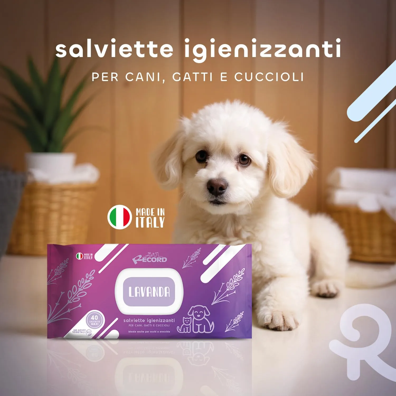 Record Salviette Igienizzanti per Cani e Gatti, Aroma Lavanda, 40 pz - immagine 3