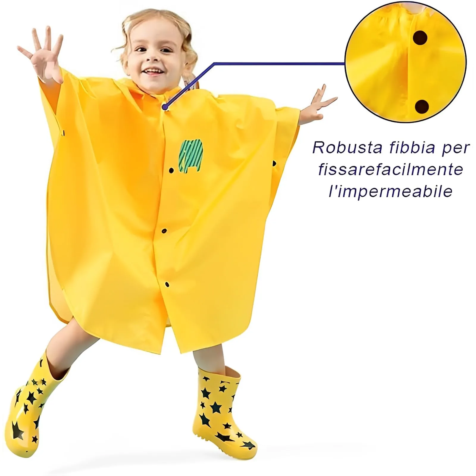 LATRAT Mantella Antipioggia per Bambini con Cappuccio, Giallo, S - immagine 5