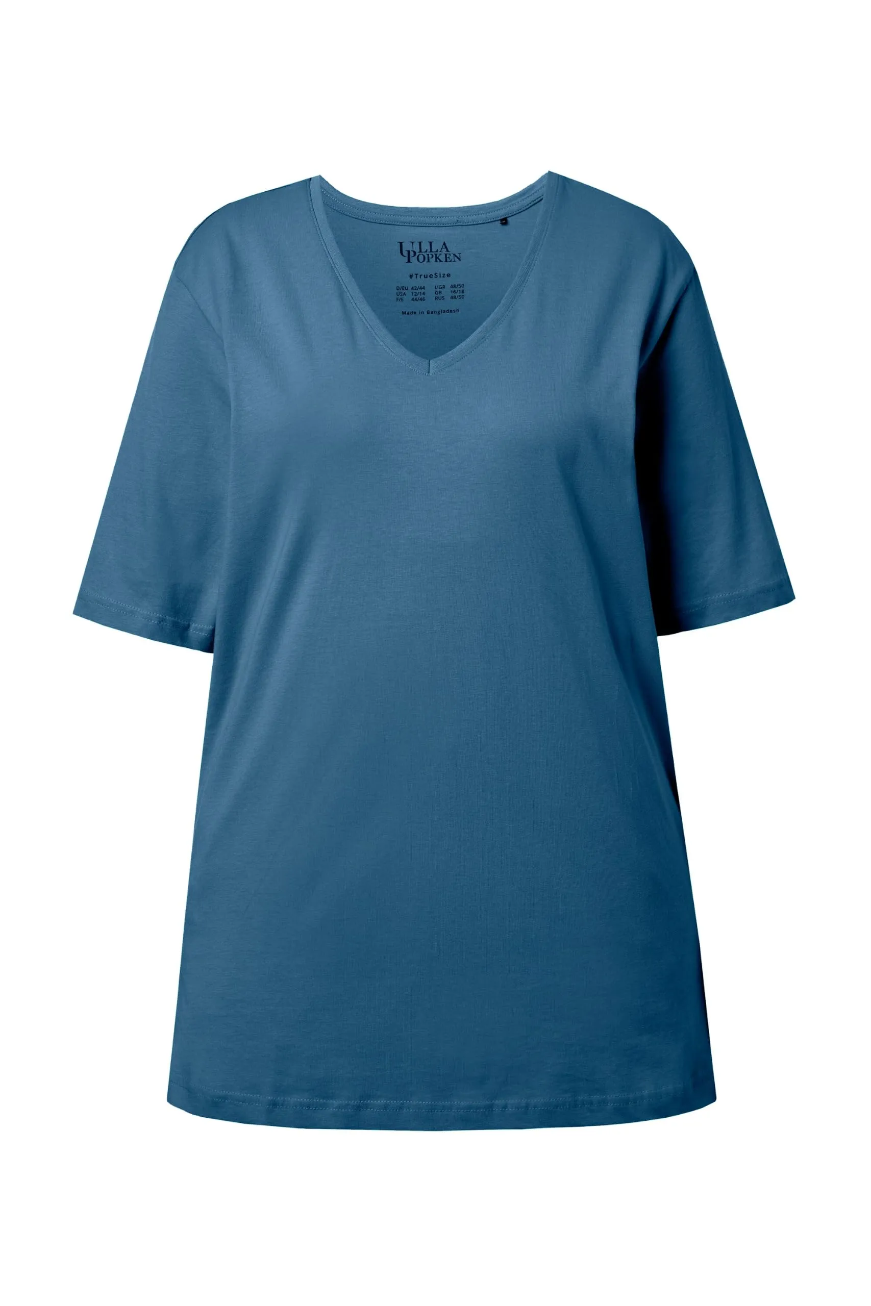 Ulla Popken Maglietta da Donna Scollo a V Mezza Manica Blu 64/66 IT - immagine 3