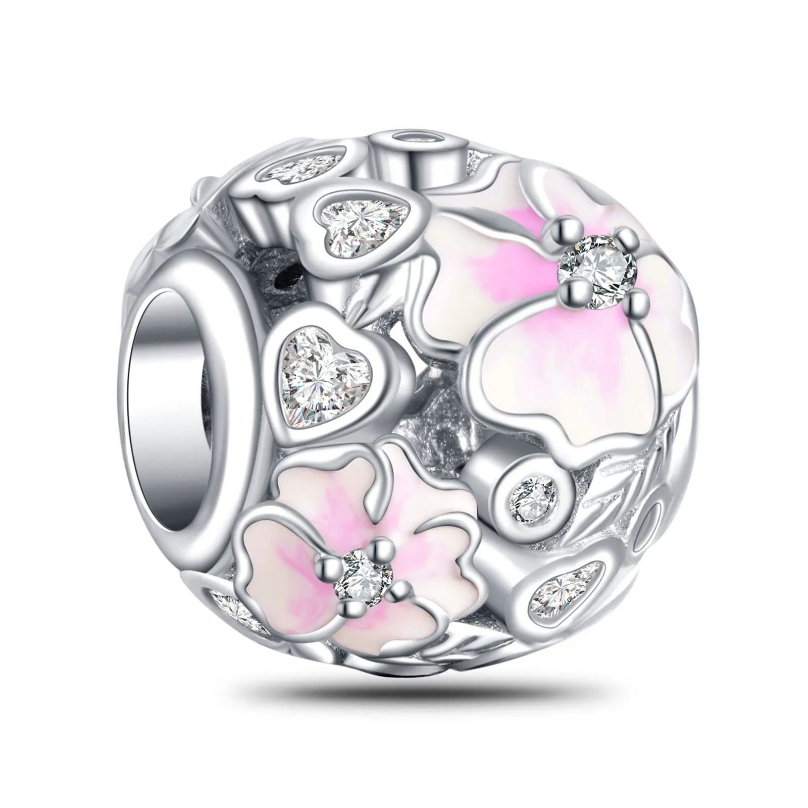 NINGAN 925 Sterling Silver Hollow Flower and Heart Zircon Charm Bracelet for Women - immagine 1