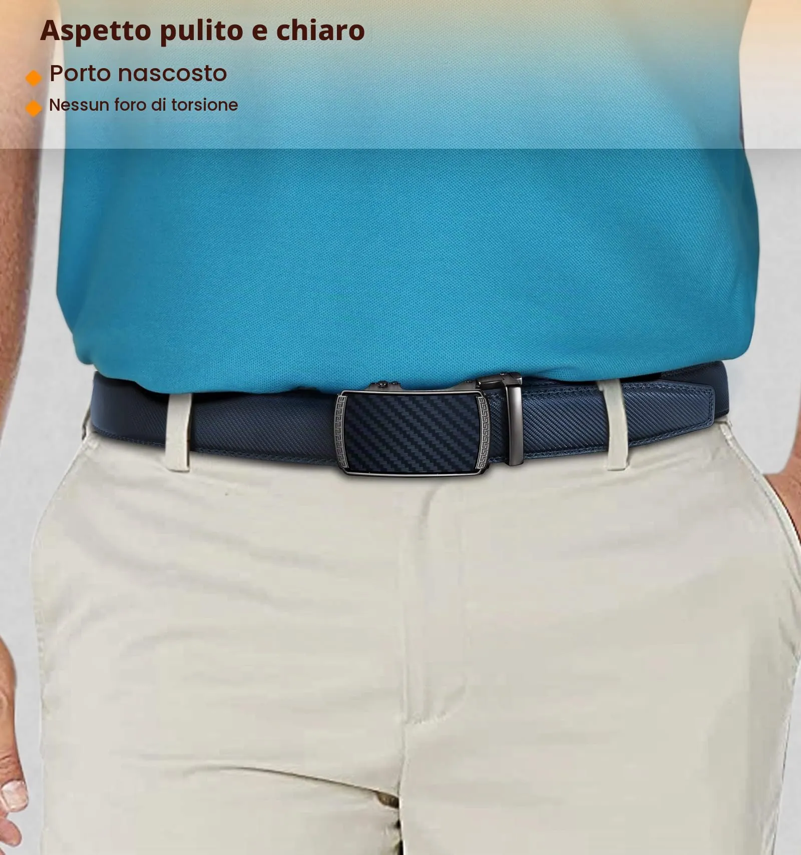 BULLIANT Cintura in Pelle Uomo con Fibbia Automatica a Cricchetto 35mm, Blu Antico, 110cm - immagine 7