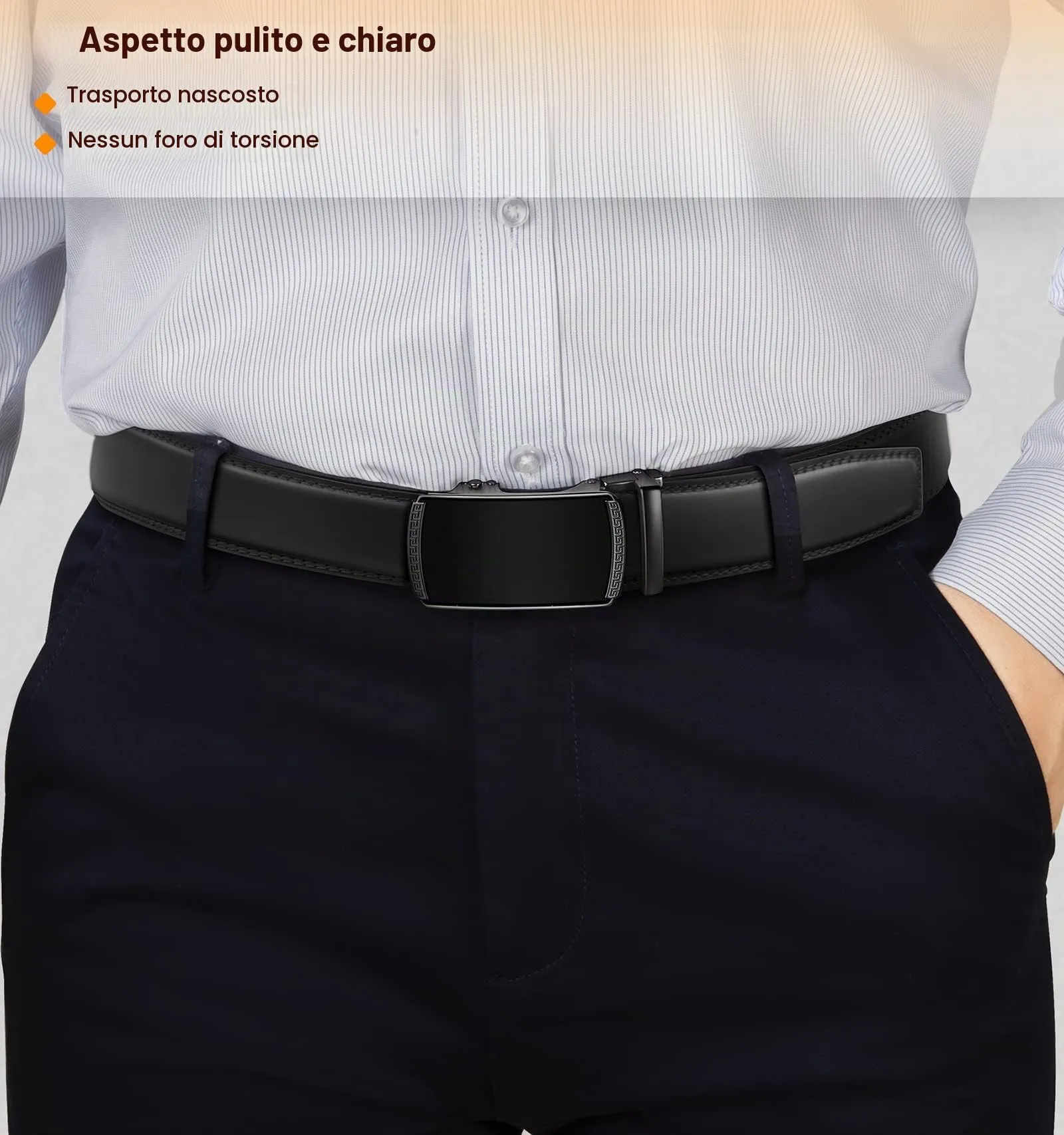 BULLIANT Cintura Uomo in Pelle con Fibbia Automatica a Cricchetto 35mm, Nero, 120cm - immagine 7