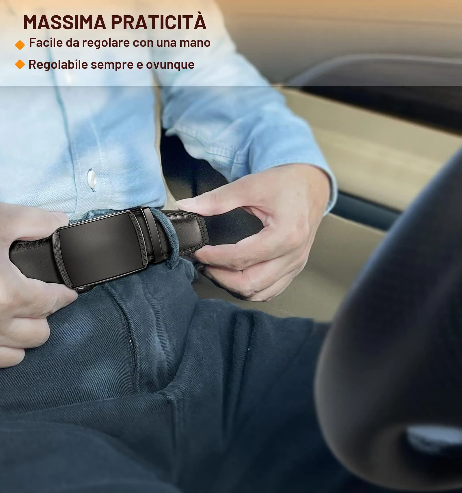 BULLIANT Cintura Uomo in Pelle con Fibbia Automatica a Cricchetto 35mm, Nero, 120cm - immagine 8
