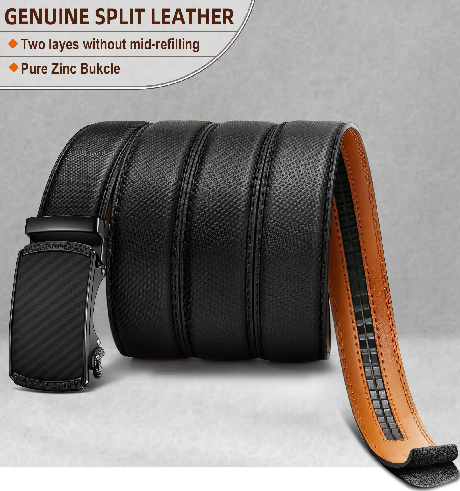 BULLIANT Cintura Uomo in Pelle con Fibbia Automatica a Cricchetto, 35mm, Nero, 115cm - immagine 3