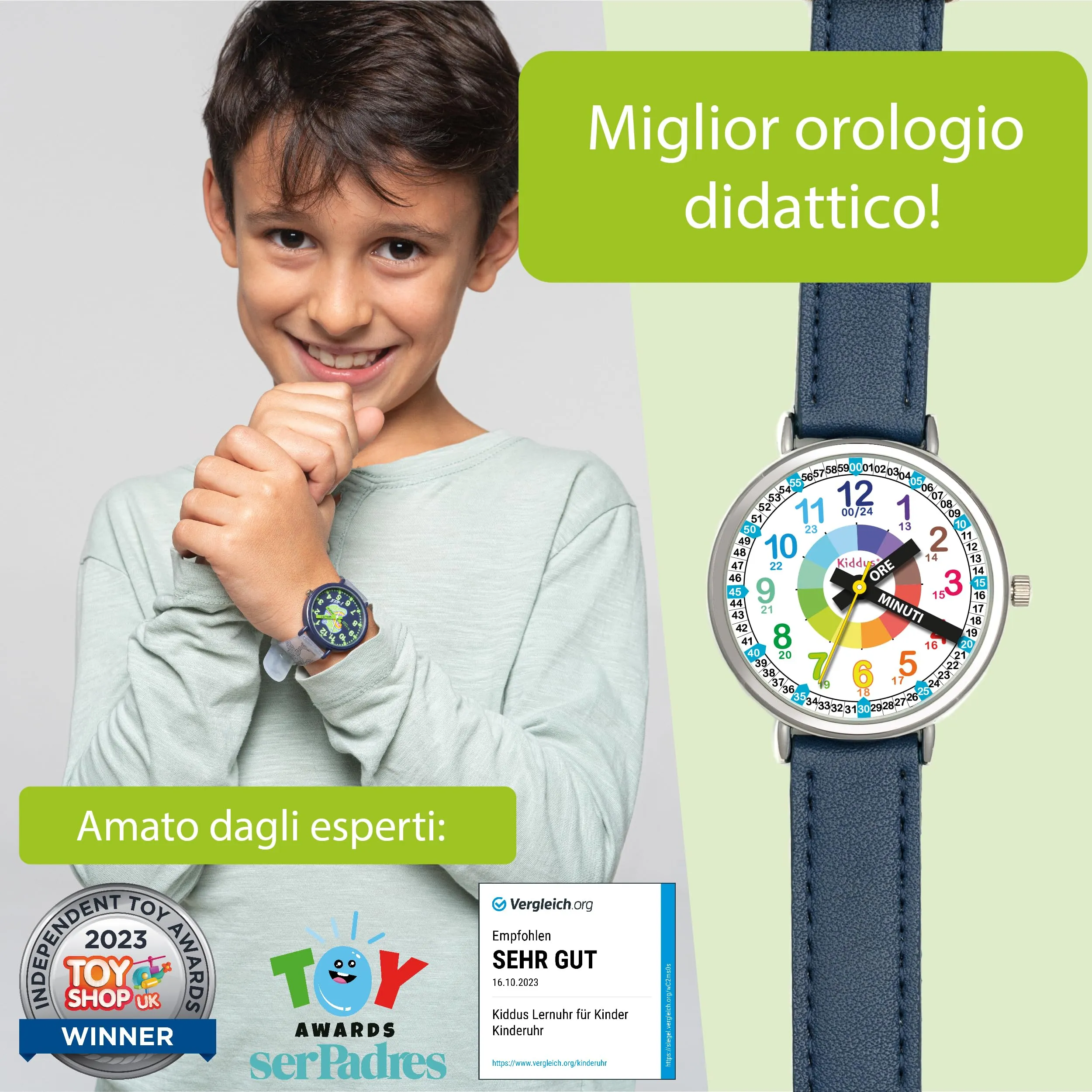 Kiddus Orologio Educativo Analogico per Bambini 5-10 Anni, Movimento Giapponese - immagine 2