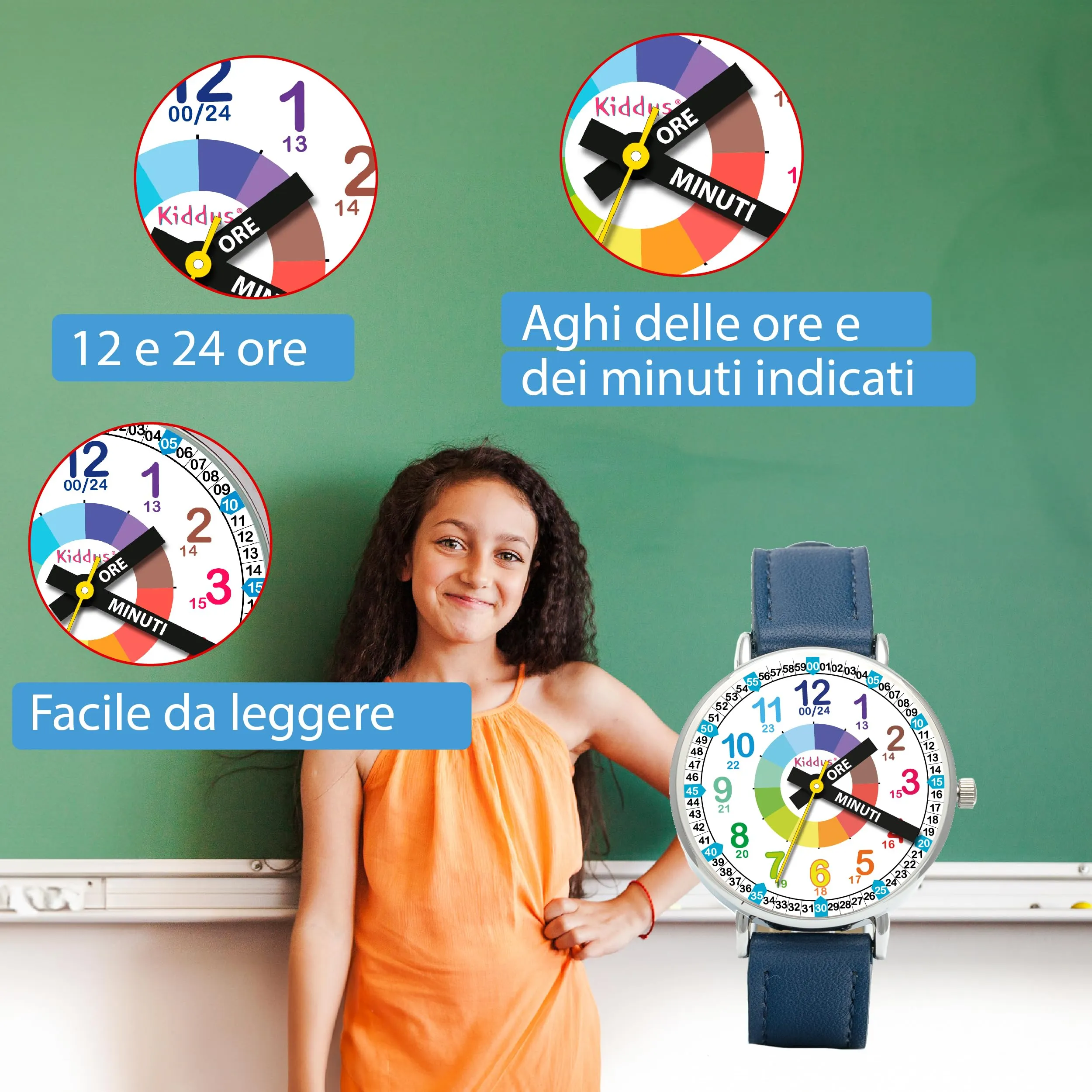 Kiddus Orologio Educativo Analogico per Bambini 5-10 Anni, Movimento Giapponese - immagine 4