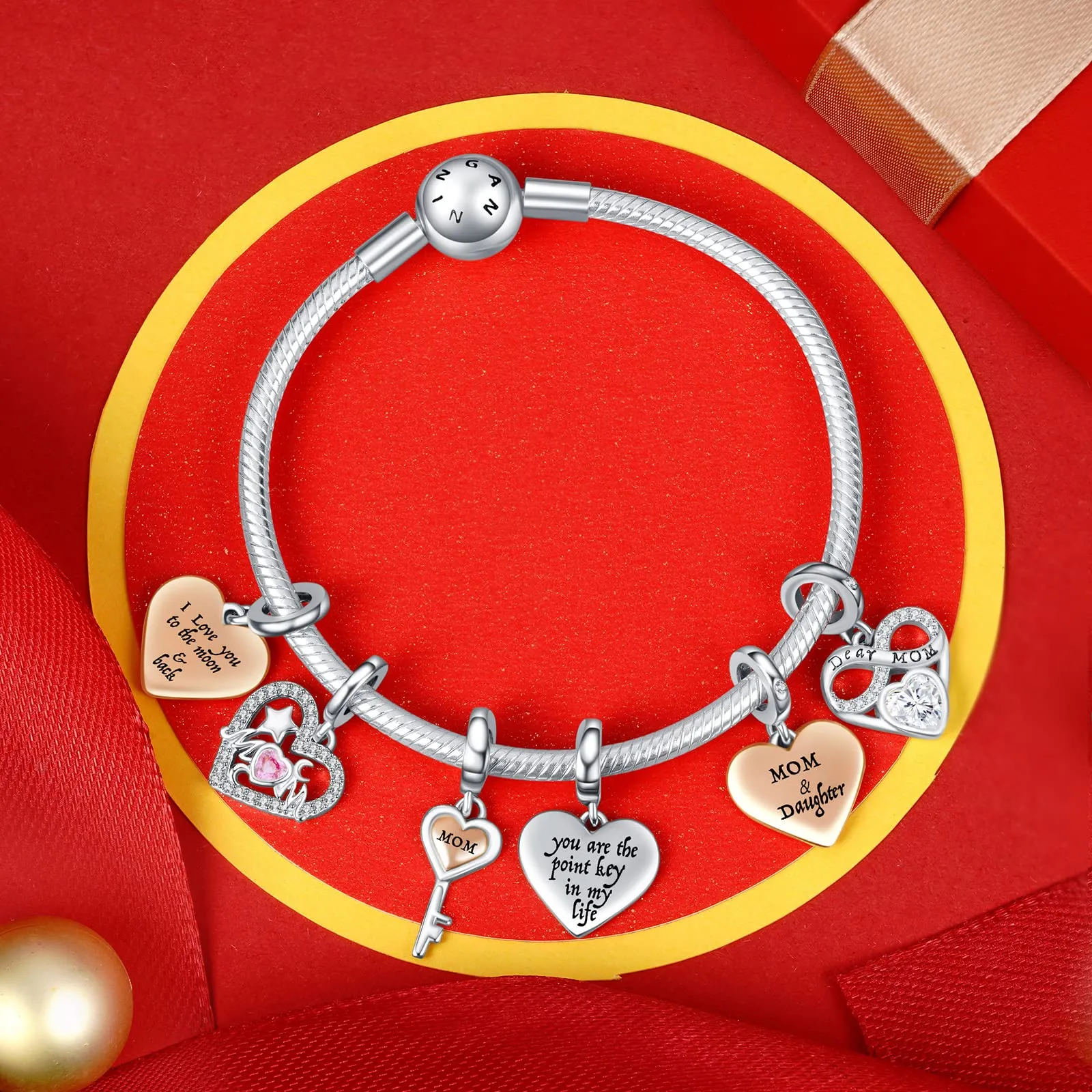 NINGAN Ciondolo a Cuore Madre e Figlia in Argento 925 con Zirconi - immagine 3