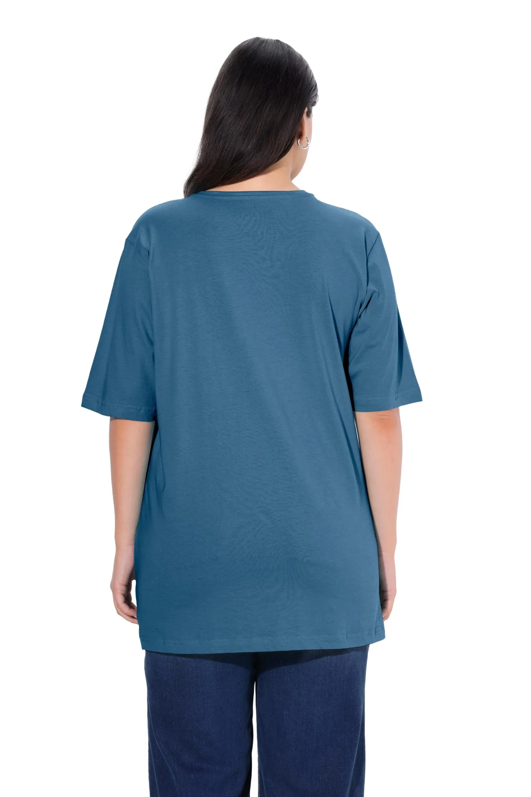 Ulla Popken T-Shirt V-Ausschnitt Relaxed Halbarm, Blu, 50-52 Donna - immagine 2
