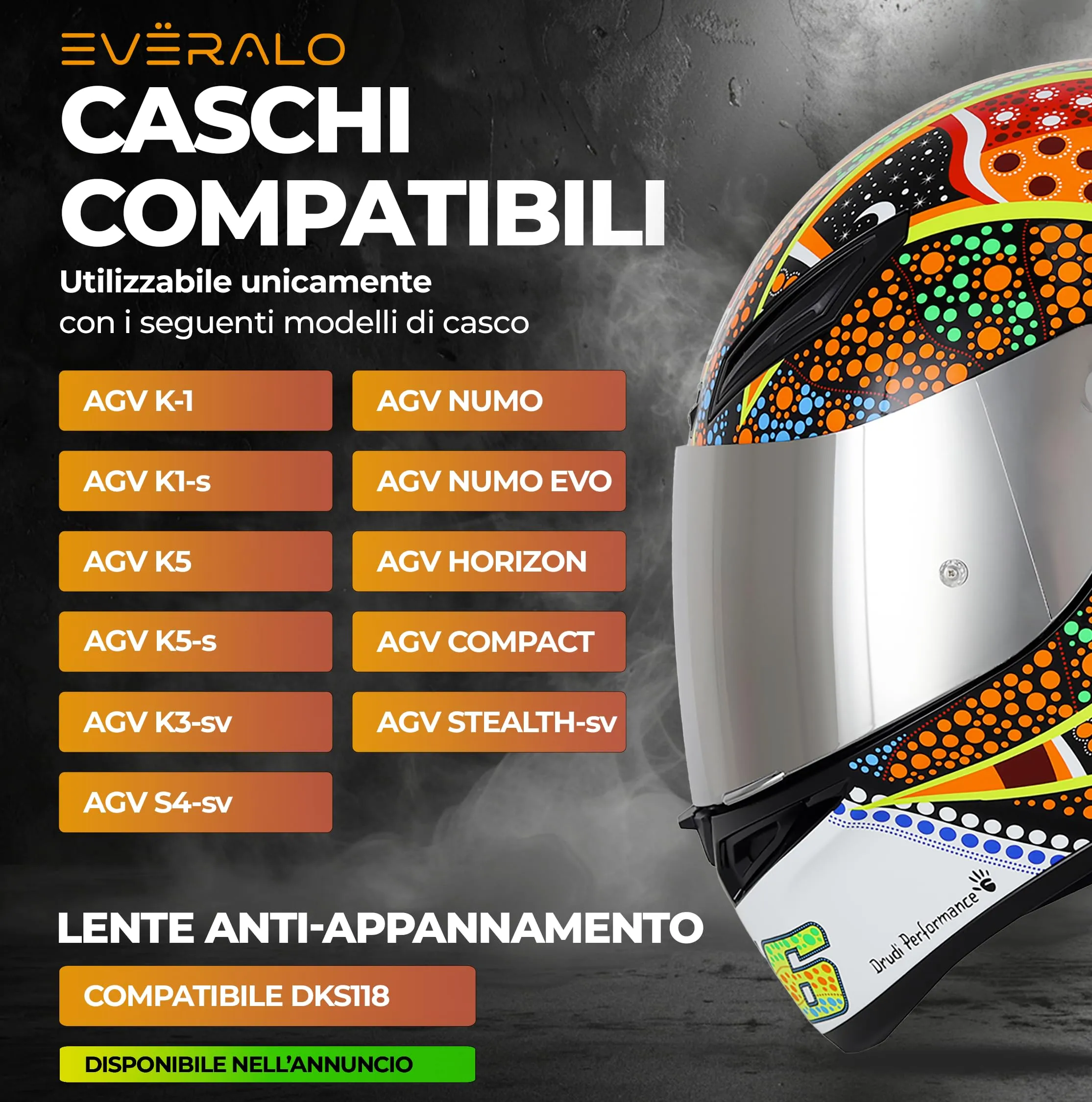 Everalo Visiera per Casco AGV K1 K1s K3sv K5 K5s GT2 Argento Cromo - immagine 2