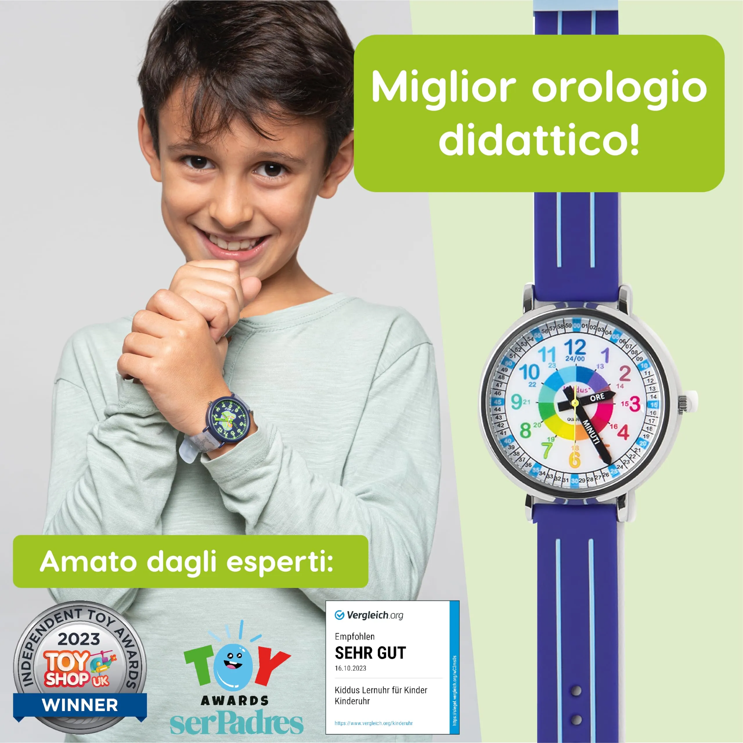 Kiddus Orologio Educativo Analogico per Bambini 5-10 Anni, Impermeabile 5ATM, Movimento Giapponese - immagine 3