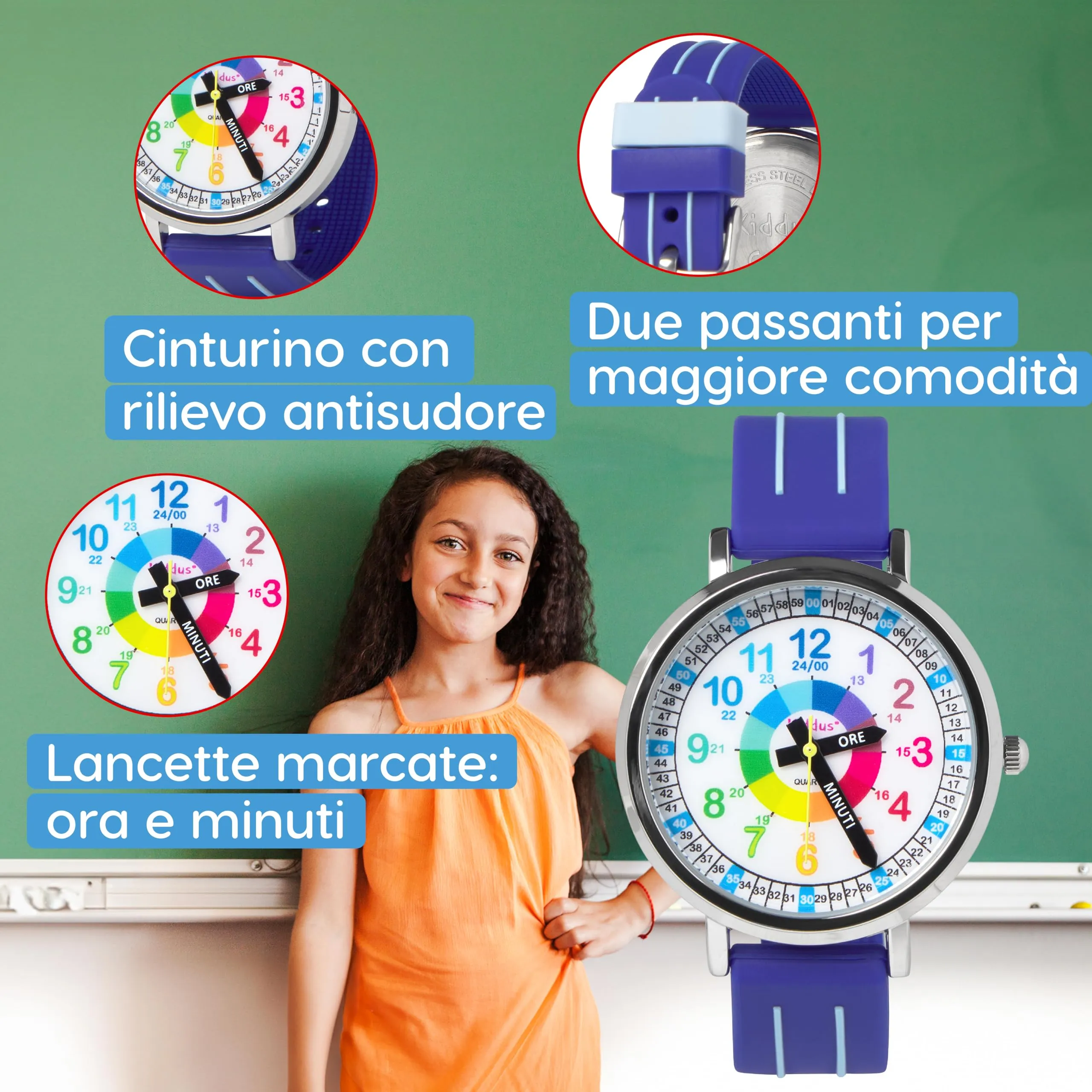 Kiddus Orologio Educativo Analogico per Bambini 5-10 Anni, Impermeabile 5ATM, Movimento Giapponese - immagine 4