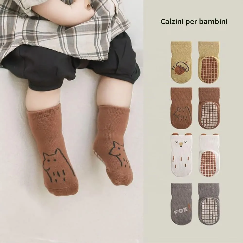 FedMois Calzini Antiscivolo in Cotone per Bambini, Motivi Animali Volpe, 3-5 Anni, 5 Paia - immagine 2