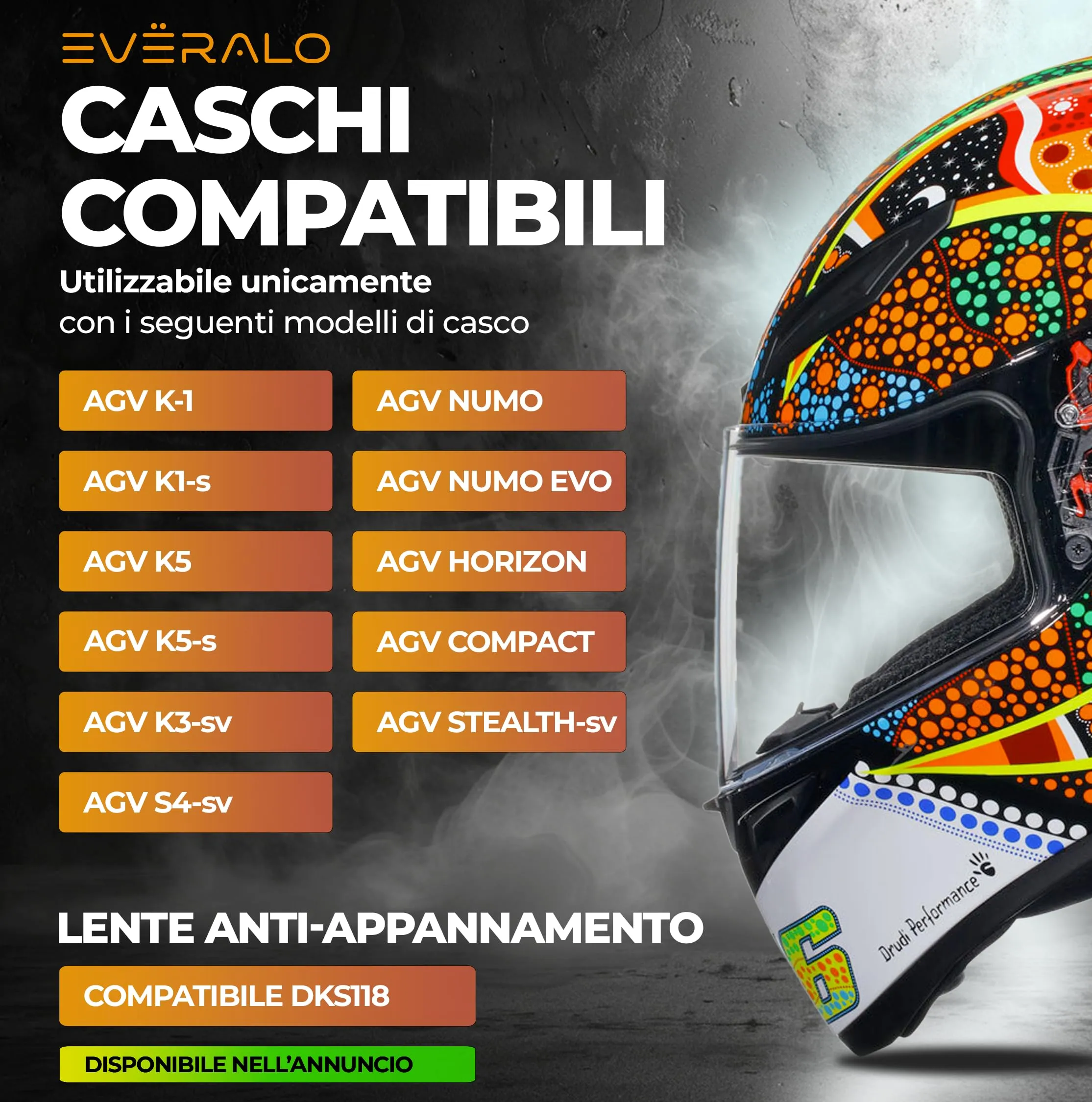 Everalo Visiera per Casco AGV K1, K1s, K3sv, K5, K5s, GT2 - immagine 2