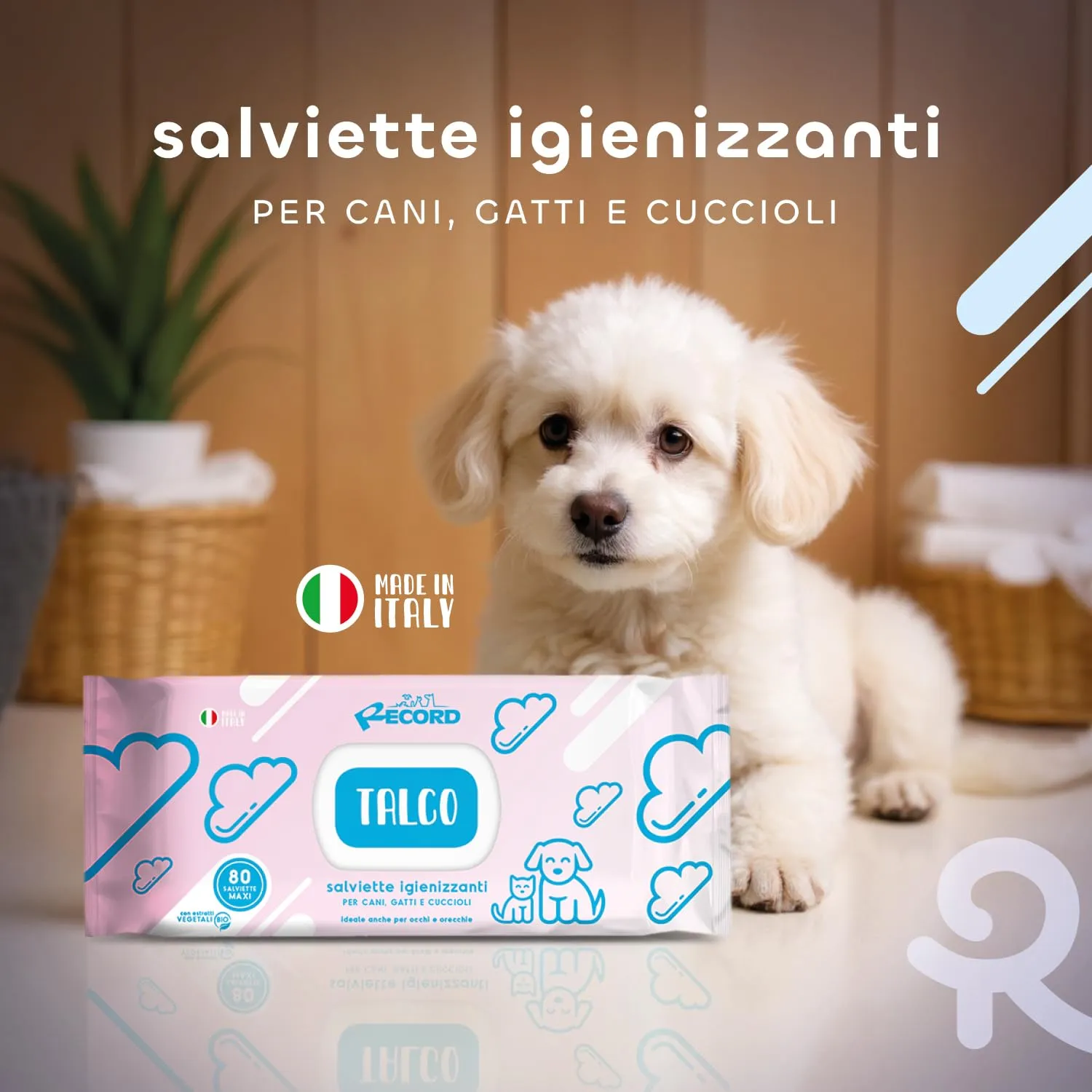 Record Salviette Igienizzanti Umide per Cani e Gatti, Aroma Talco, 80 Pezzi - immagine 3