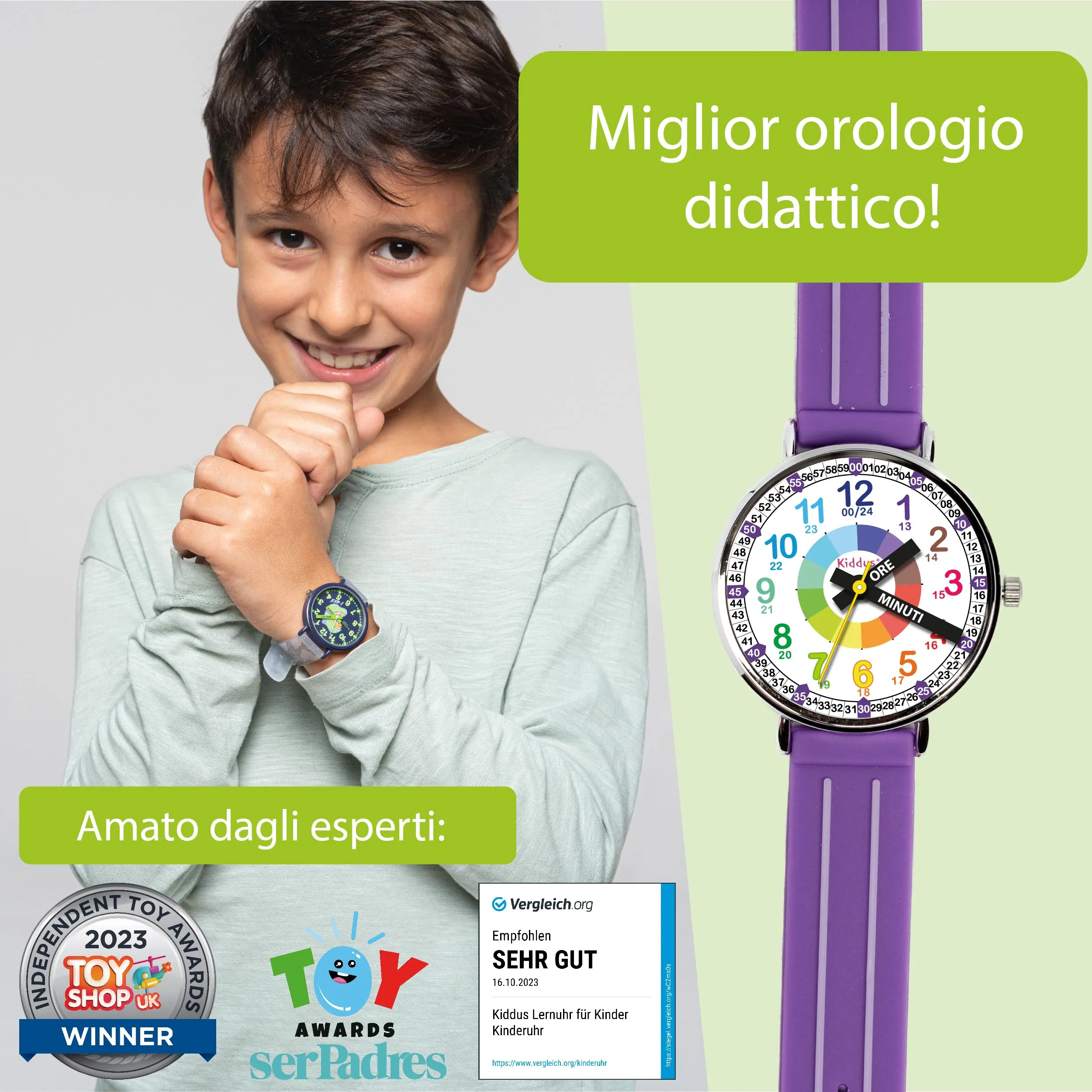 Kiddus Orologio Educativo Analogico per Bambini 5-10 Anni, Movimento Giapponese, WA376 - immagine 2