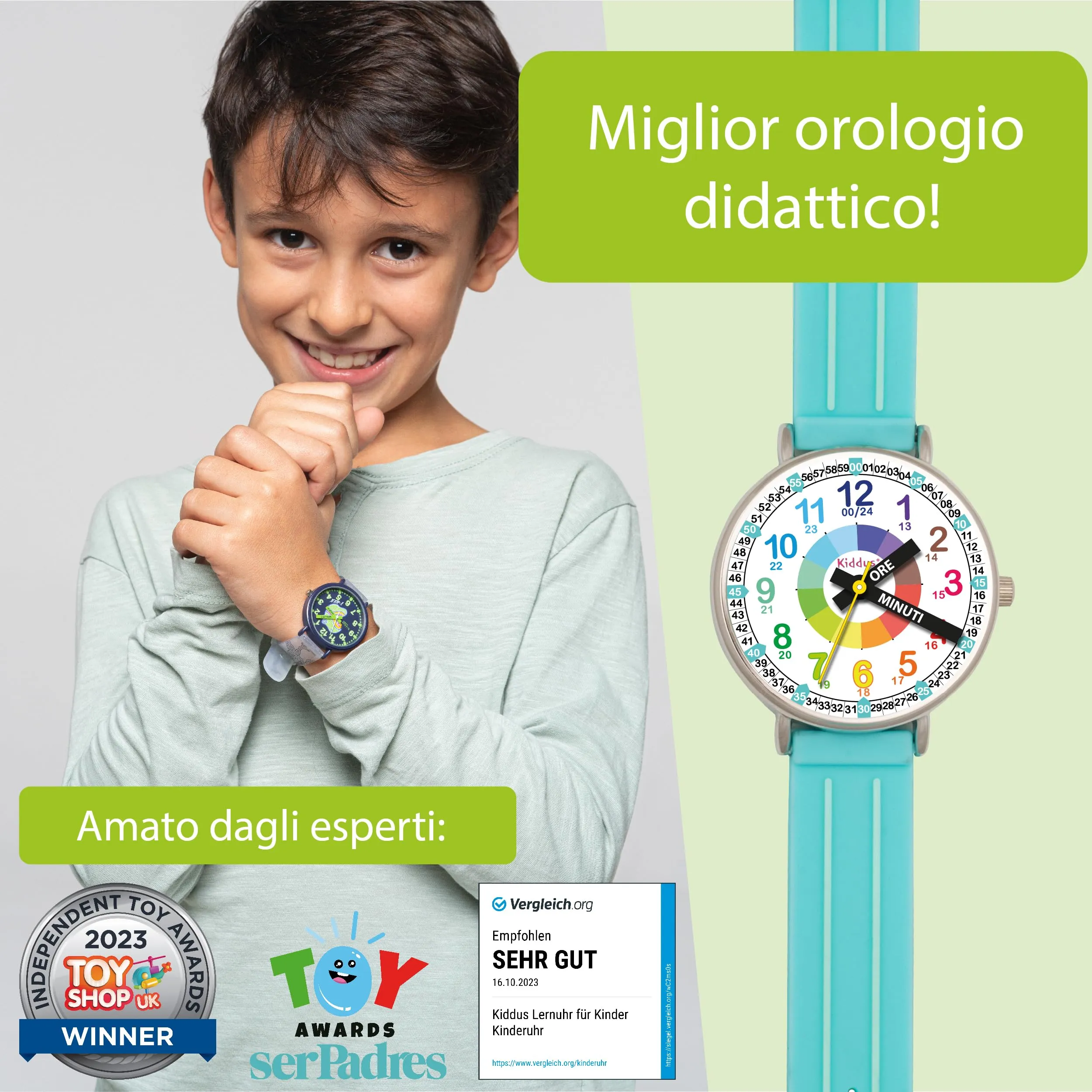 Kiddus Orologio Educativo Analogico per Bambini 5-10 Anni, Movimento Giapponese, WA378 - immagine 2