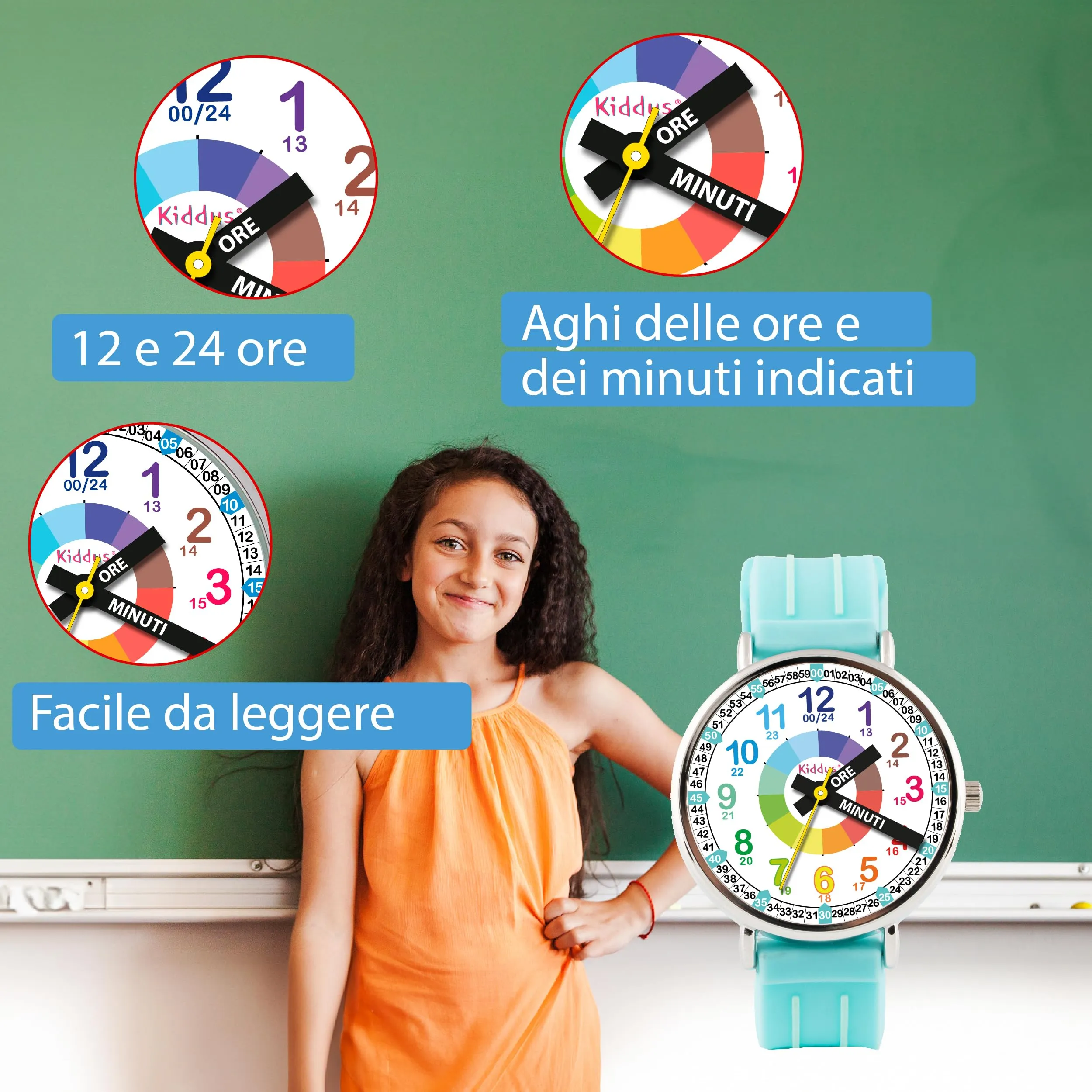 Kiddus Orologio Educativo Analogico per Bambini 5-10 Anni, Movimento Giapponese, WA378 - immagine 4