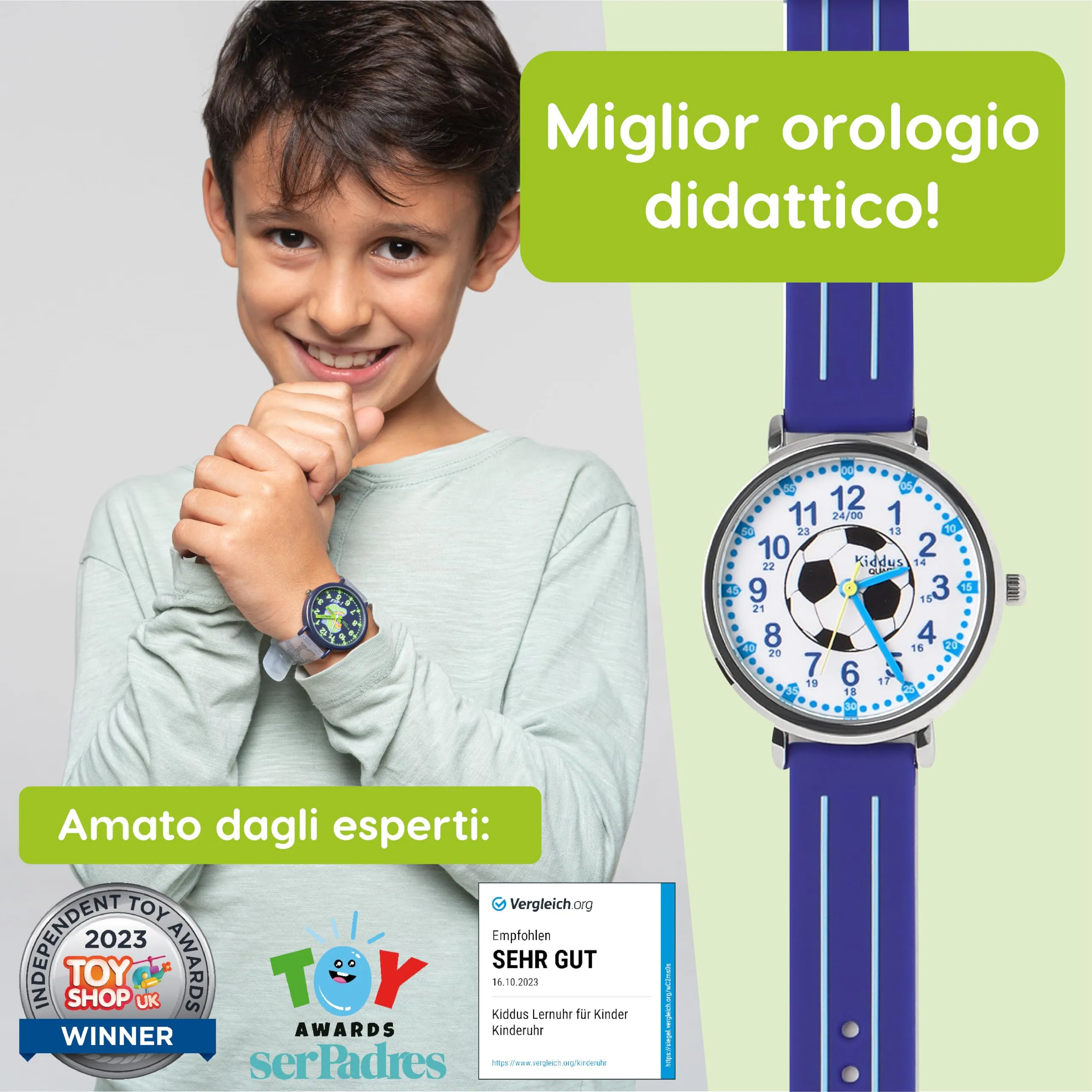 Kiddus Orologio Educativo Analogico per Bambini 5-10 Anni, Modello Calcio - immagine 3