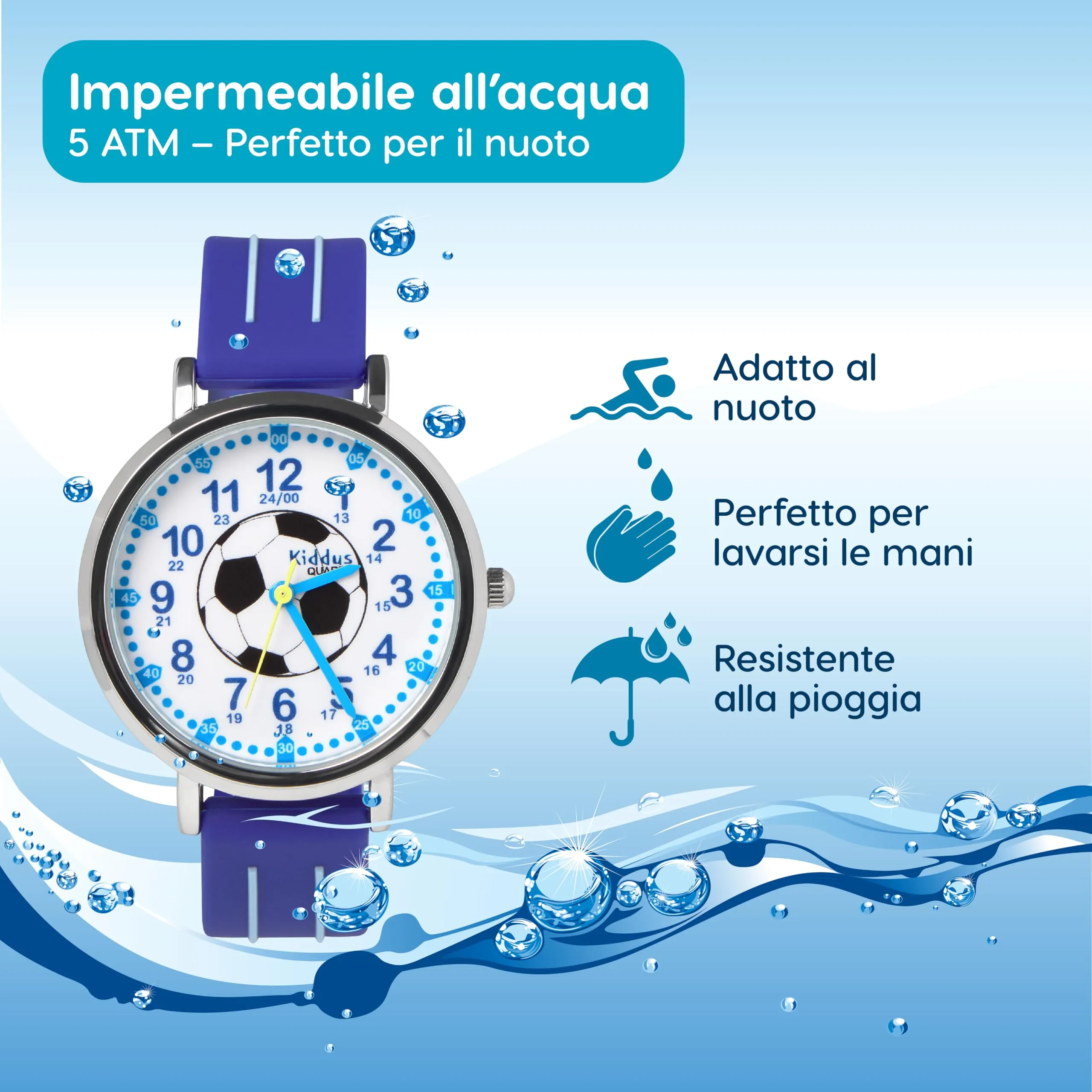 Kiddus Orologio Educativo Analogico per Bambini 5-10 Anni, Modello Calcio - immagine 4