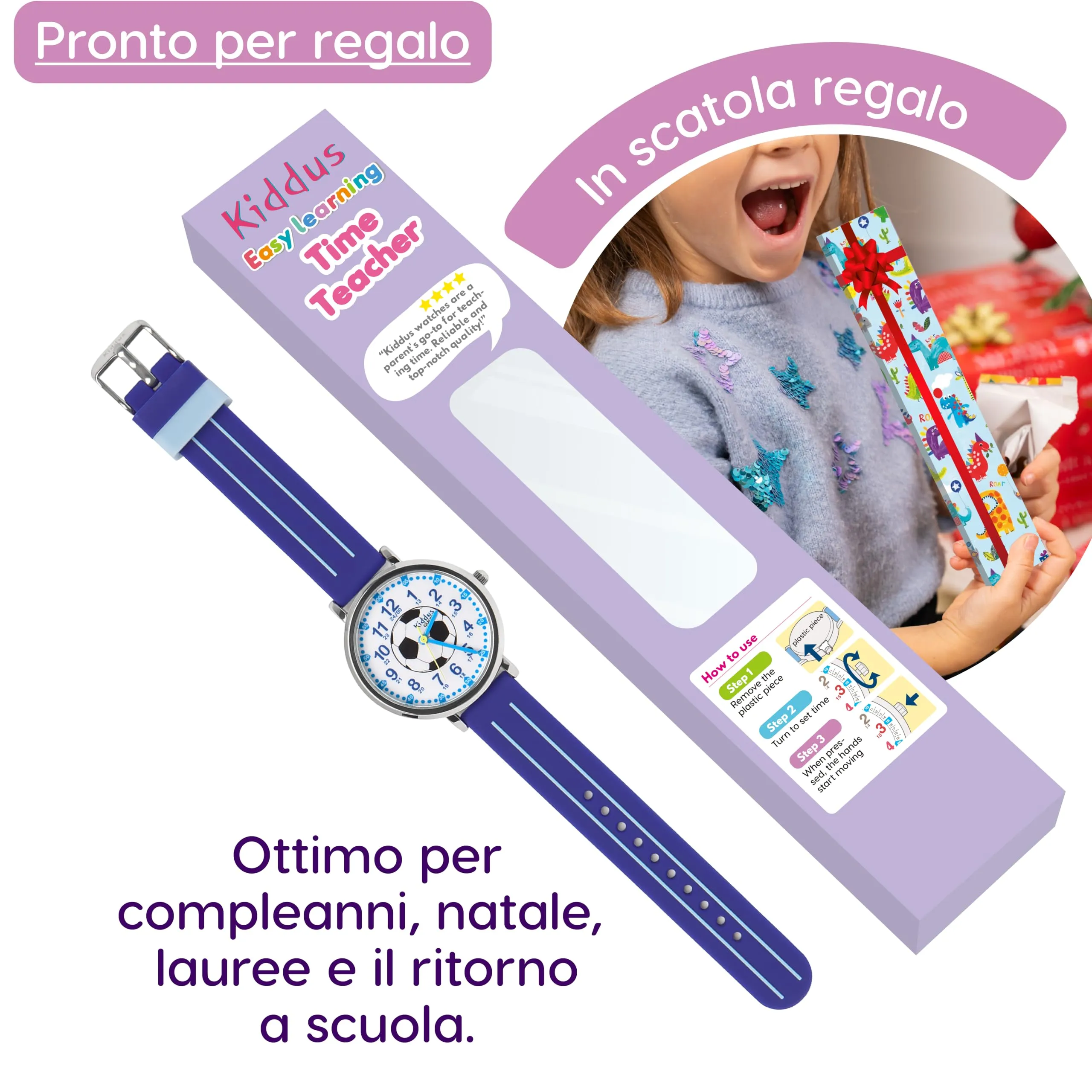 Kiddus Orologio Educativo Analogico per Bambini 5-10 Anni, Modello Calcio - immagine 6