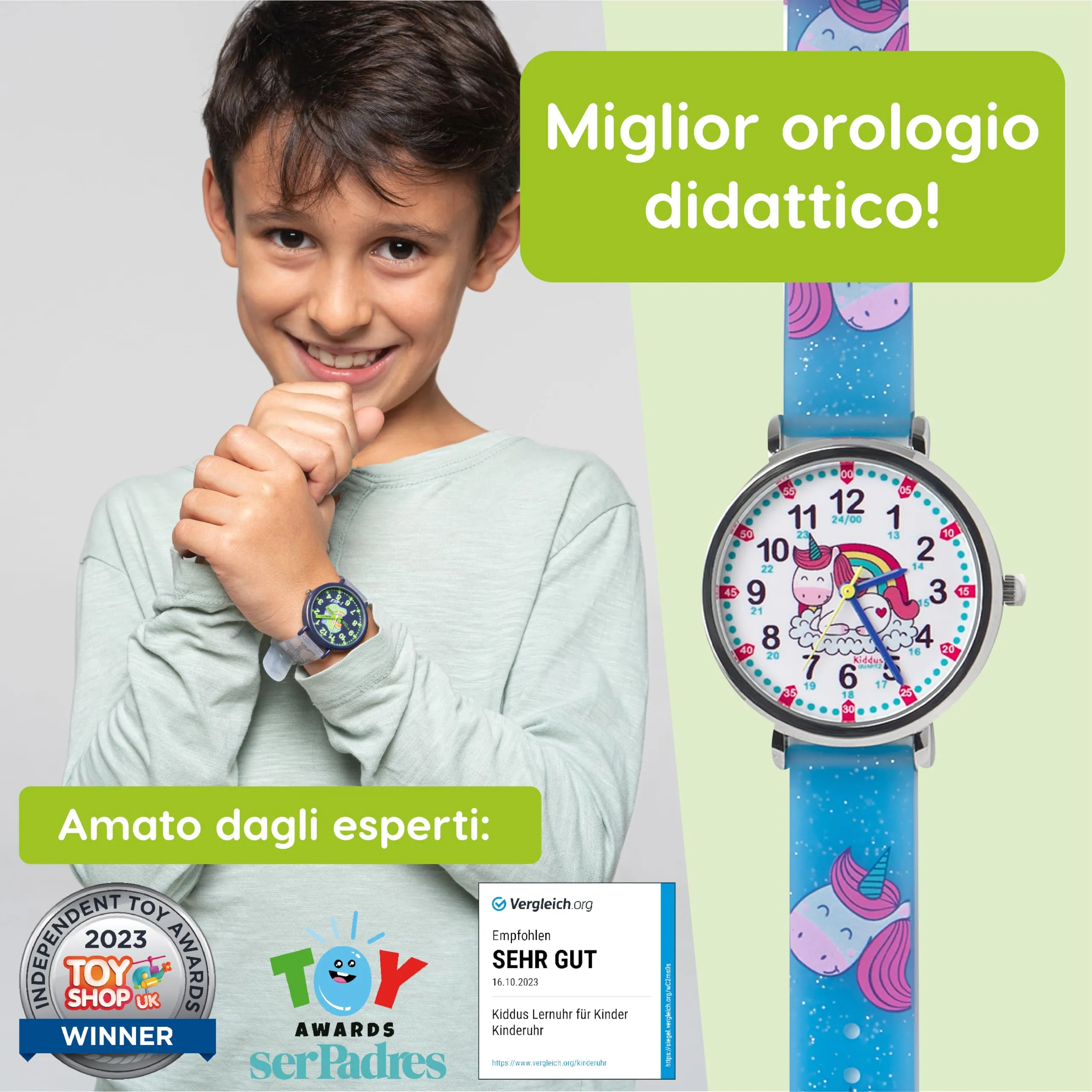 Kiddus Orologio Educativo Analogico per Bambini 5-10 Anni, Movimento Giapponese - immagine 2