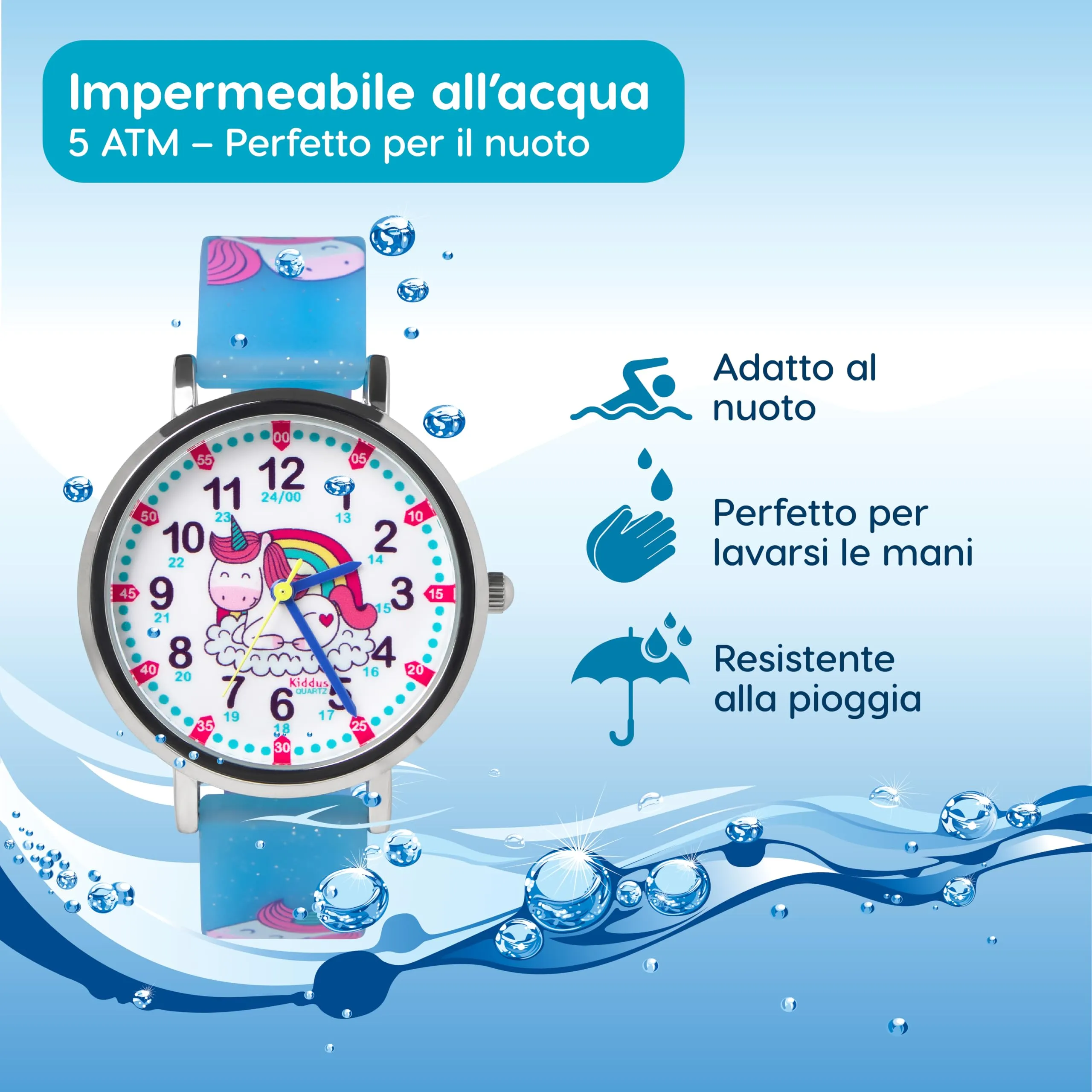 Kiddus Orologio Educativo Analogico per Bambini 5-10 Anni, Movimento Giapponese - immagine 3