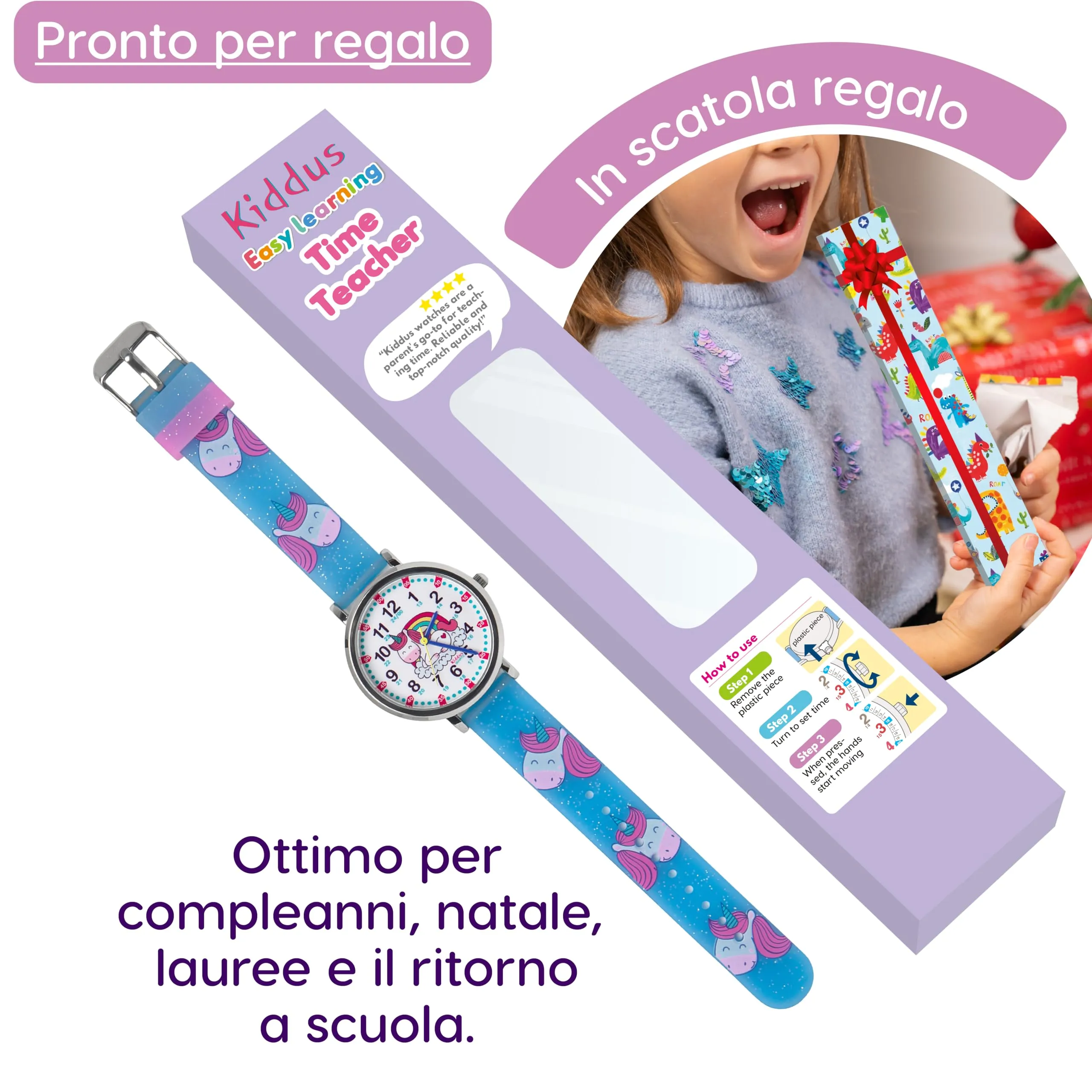 Kiddus Orologio Educativo Analogico per Bambini 5-10 Anni, Movimento Giapponese - immagine 4