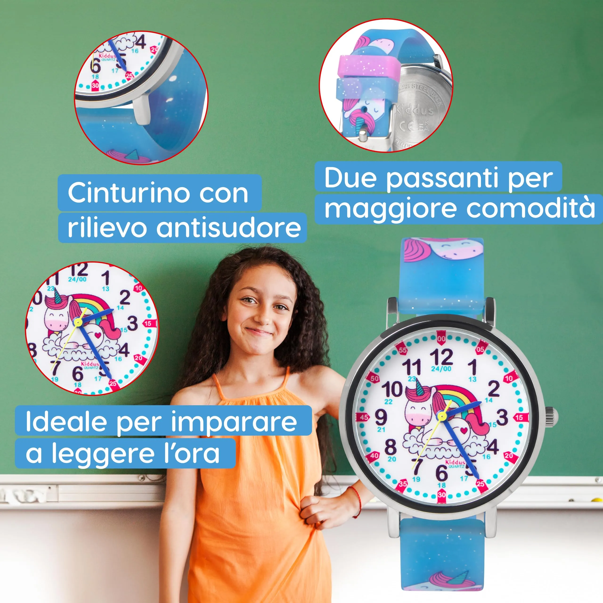 Kiddus Orologio Educativo Analogico per Bambini 5-10 Anni, Movimento Giapponese - immagine 5