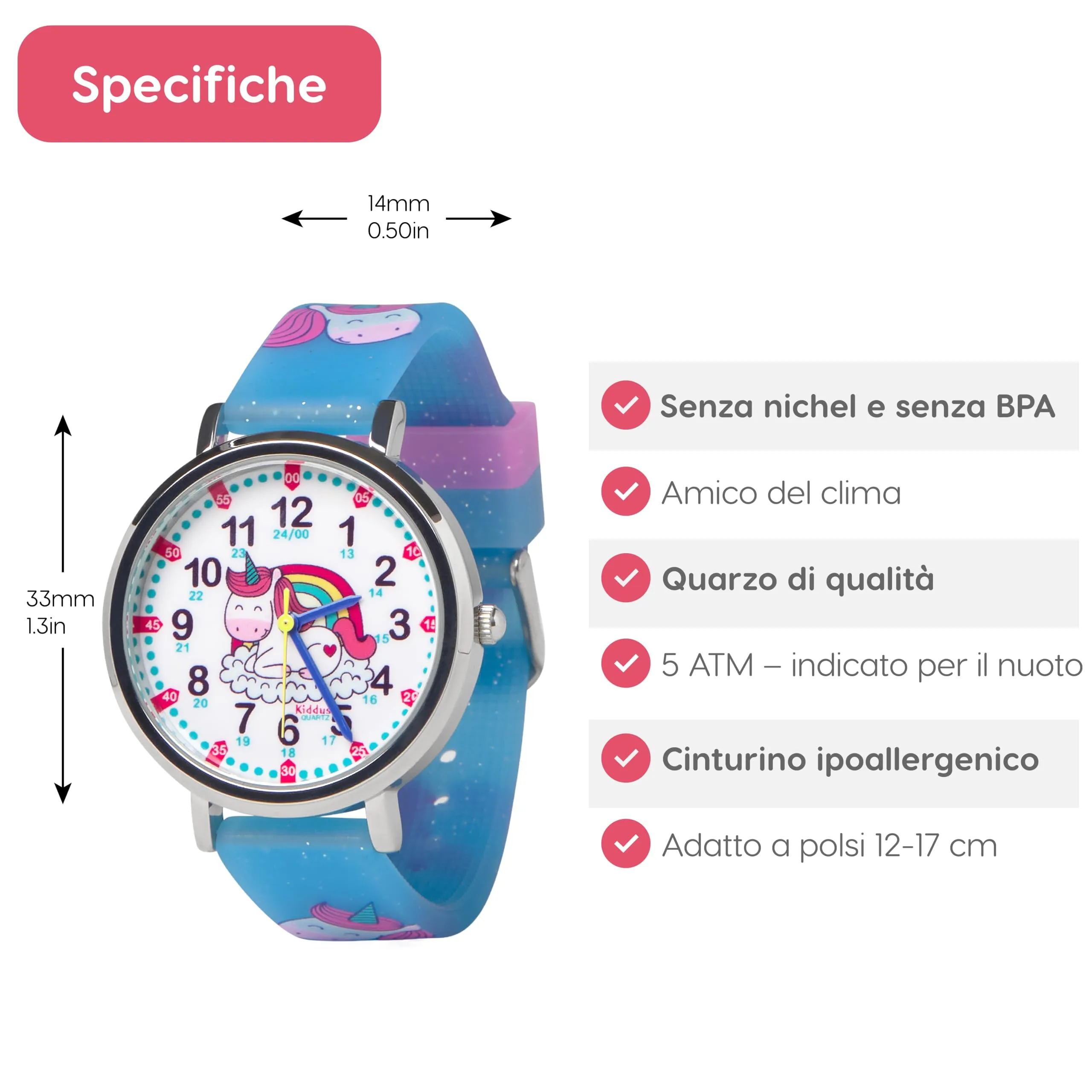 Kiddus Orologio Educativo Analogico per Bambini 5-10 Anni, Movimento Giapponese - immagine 6