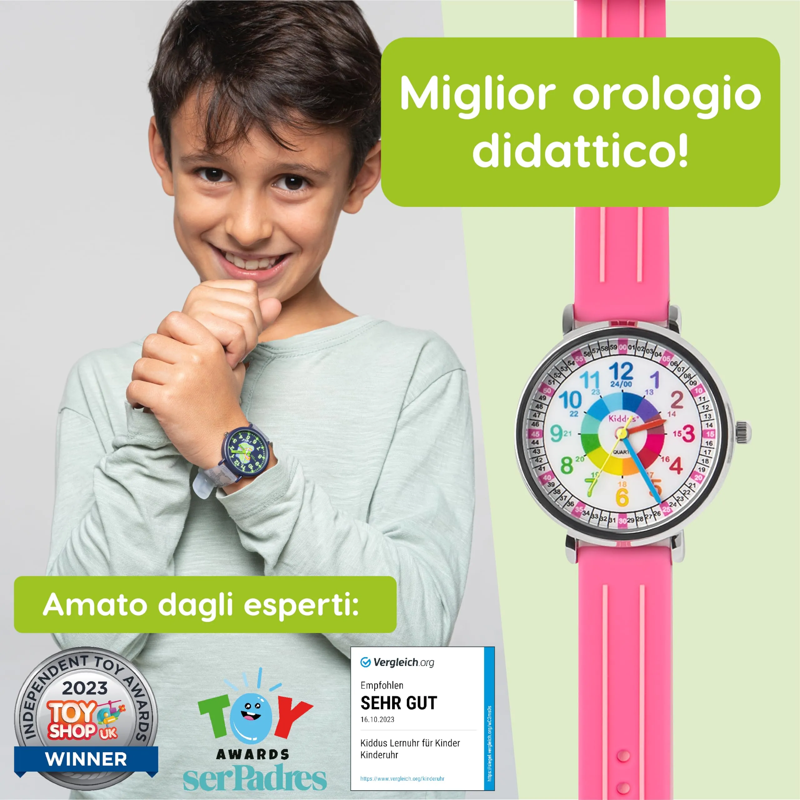 Kiddus Orologio Educativo Analogico per Bambini 5-10 Anni, Impermeabile 5ATM, Movimento Giapponese - immagine 3