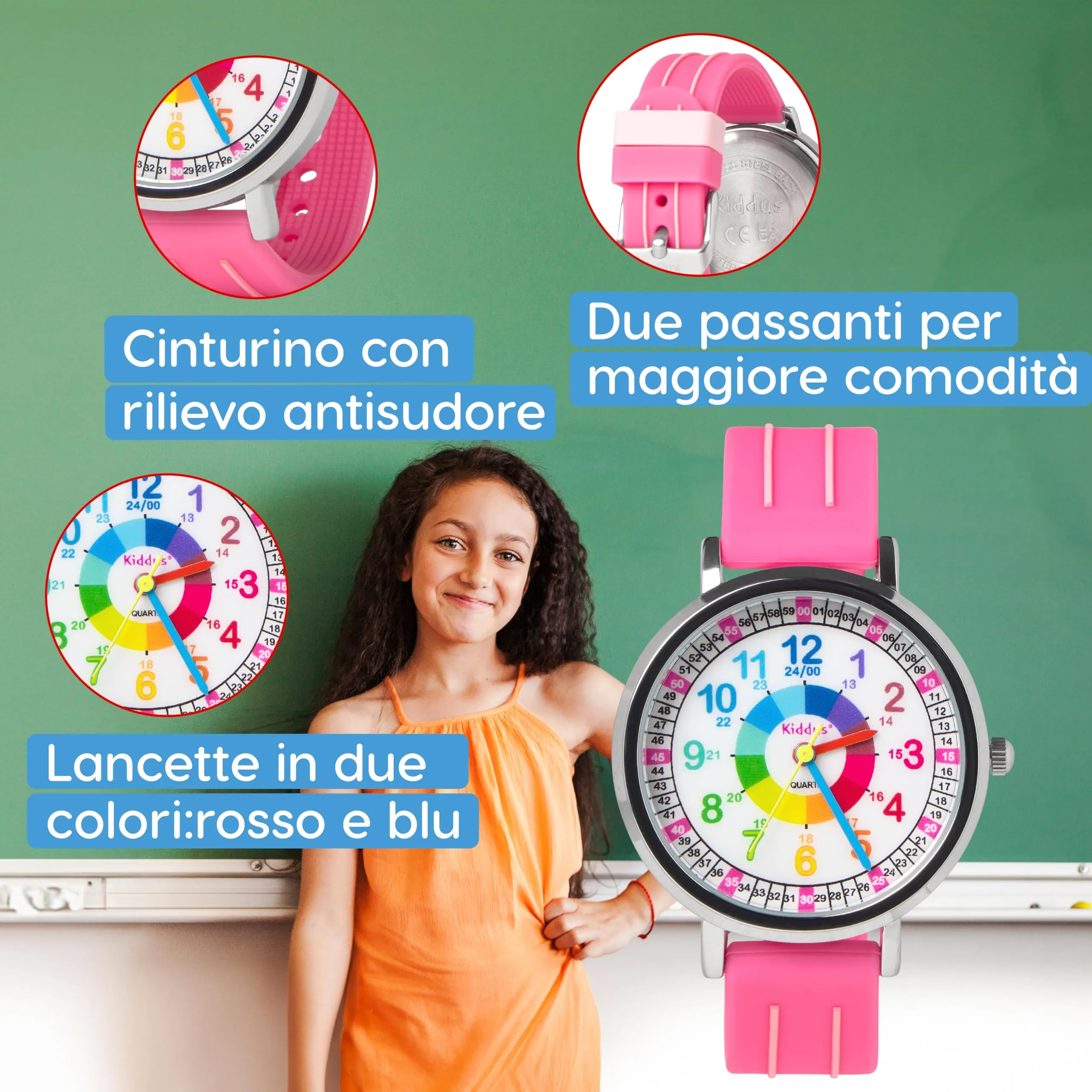 Kiddus Orologio Educativo Analogico per Bambini 5-10 Anni, Impermeabile 5ATM, Movimento Giapponese - immagine 4