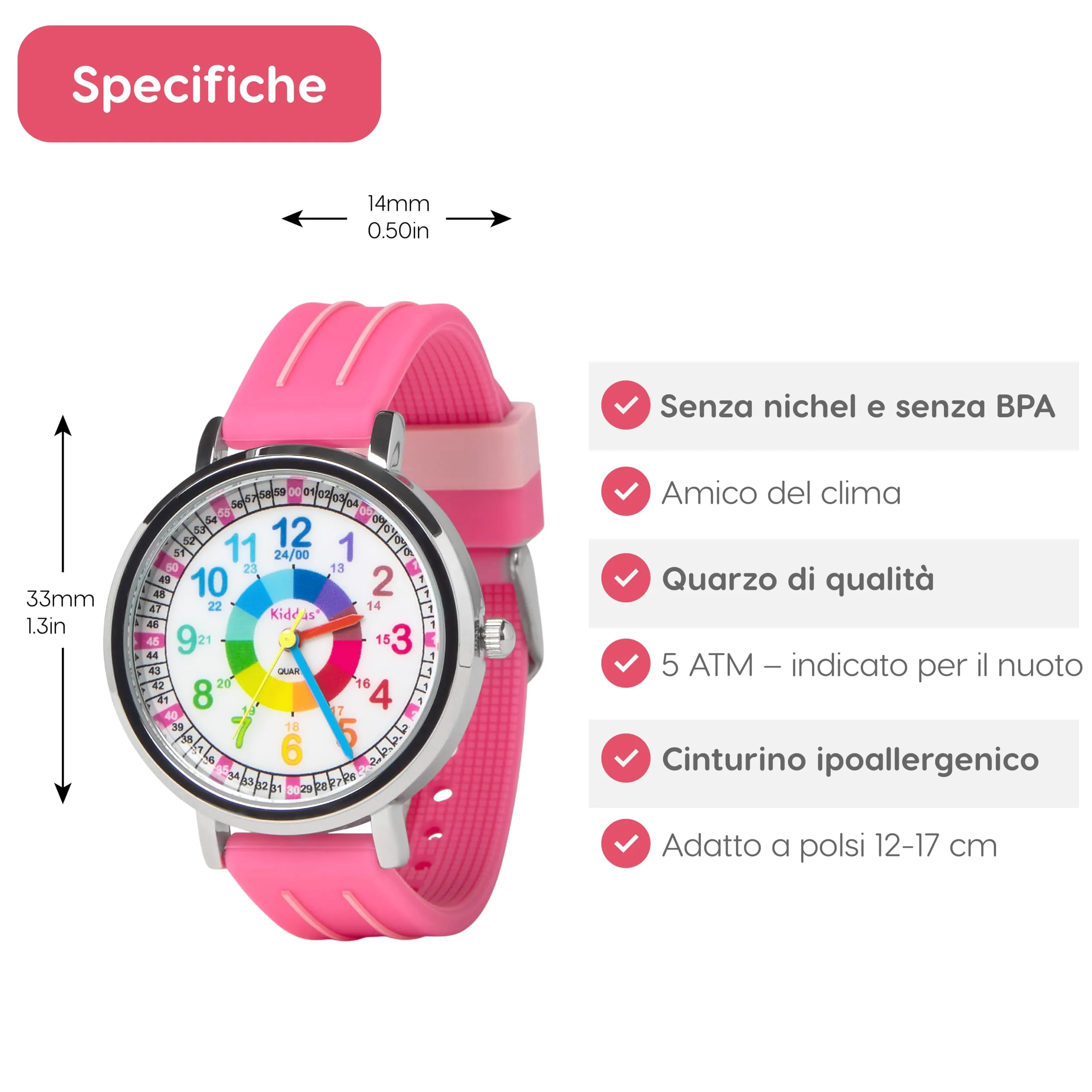 Kiddus Orologio Educativo Analogico per Bambini 5-10 Anni, Impermeabile 5ATM, Movimento Giapponese - immagine 6