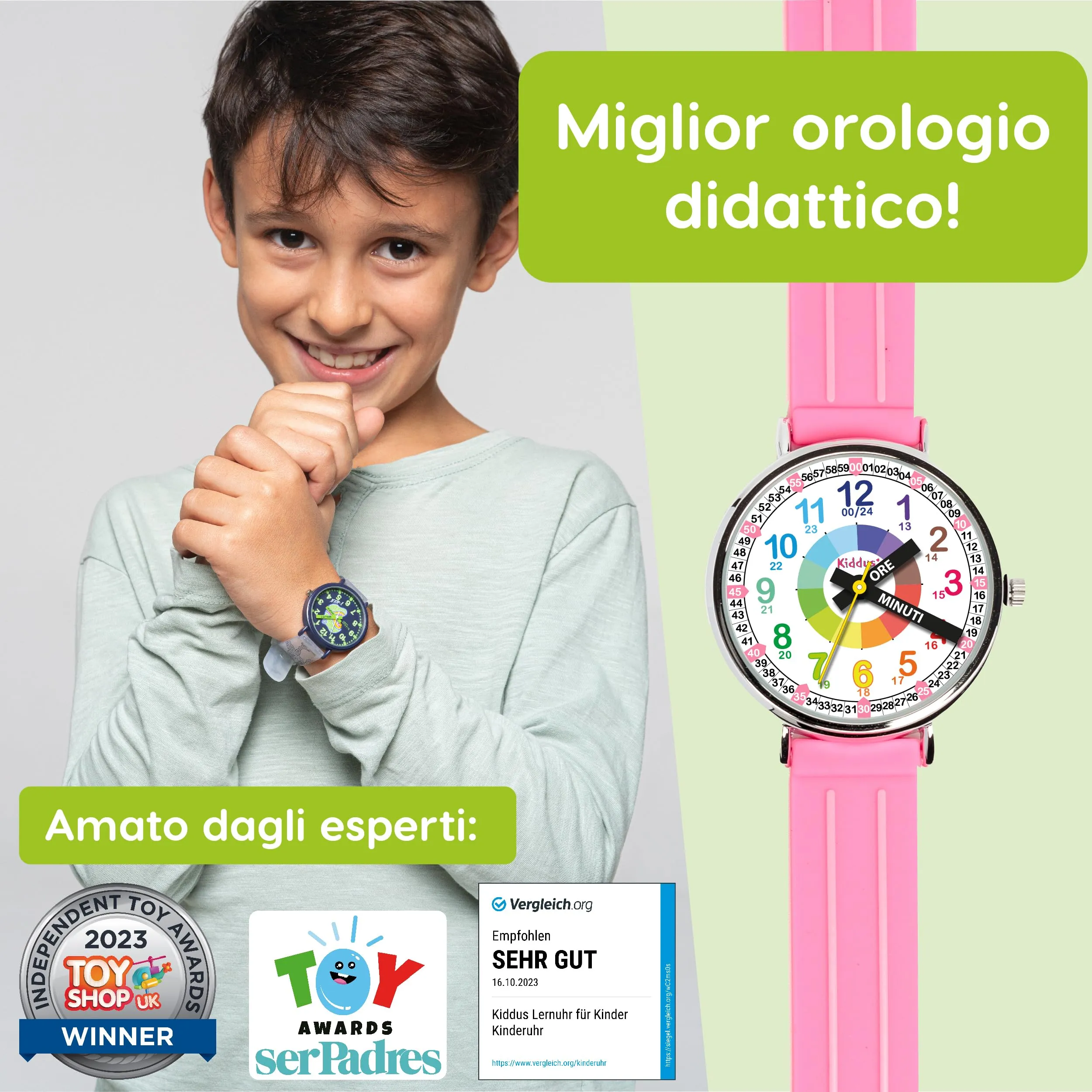 Kiddus Orologio Educativo Analogico per Bambini 5-10 Anni, Movimento Giapponese - immagine 2