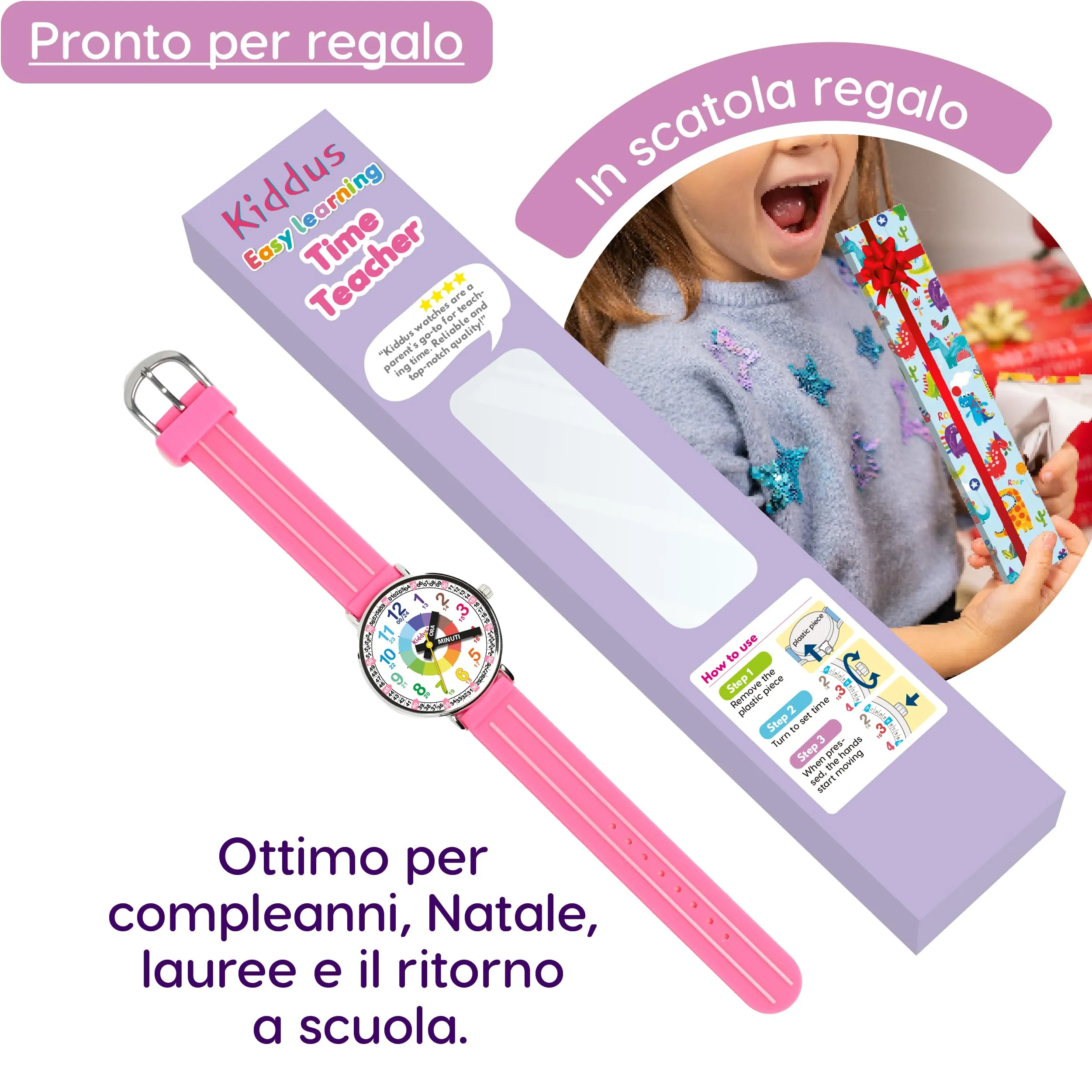 Kiddus Orologio Educativo Analogico per Bambini 5-10 Anni, Movimento Giapponese - immagine 3
