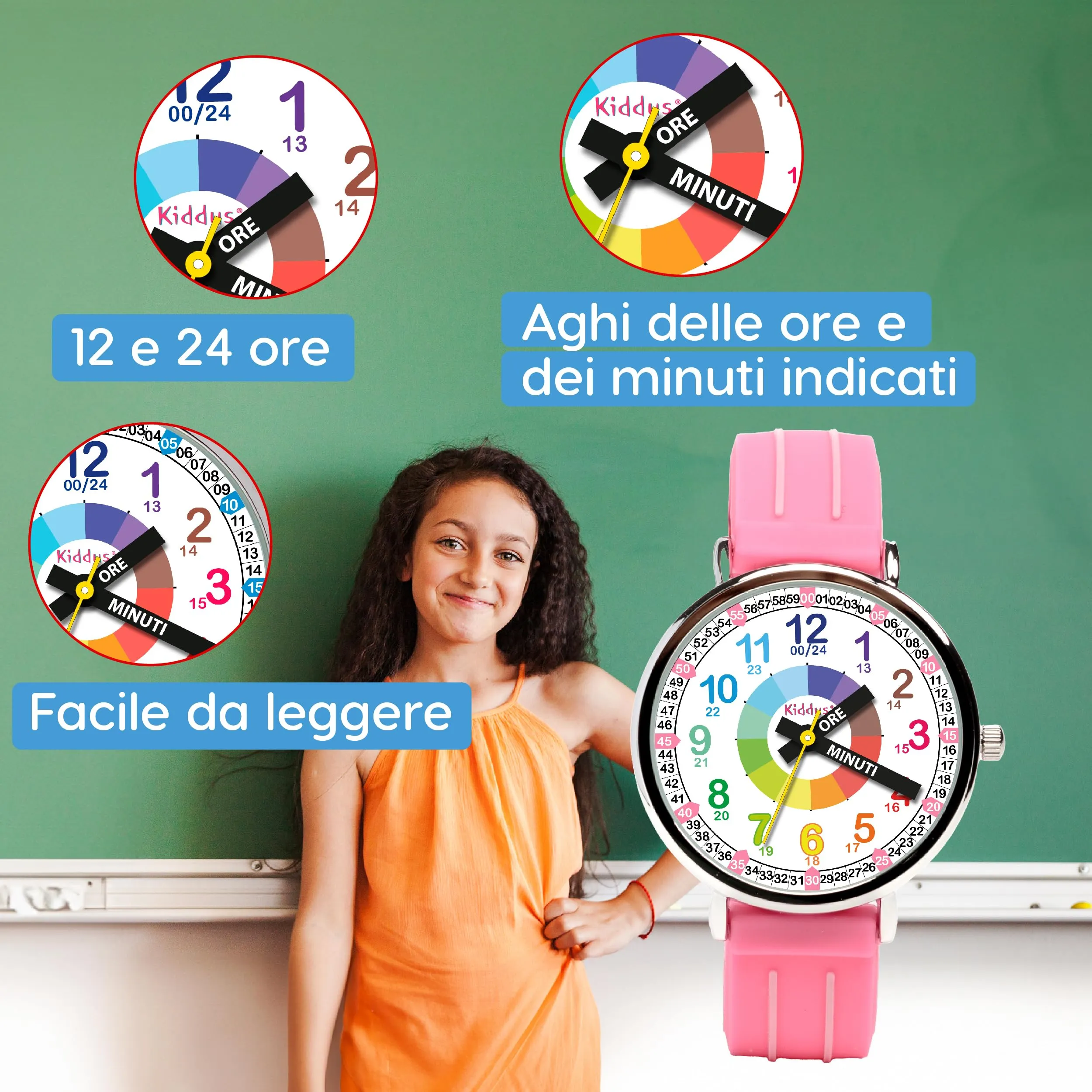 Kiddus Orologio Educativo Analogico per Bambini 5-10 Anni, Movimento Giapponese - immagine 4