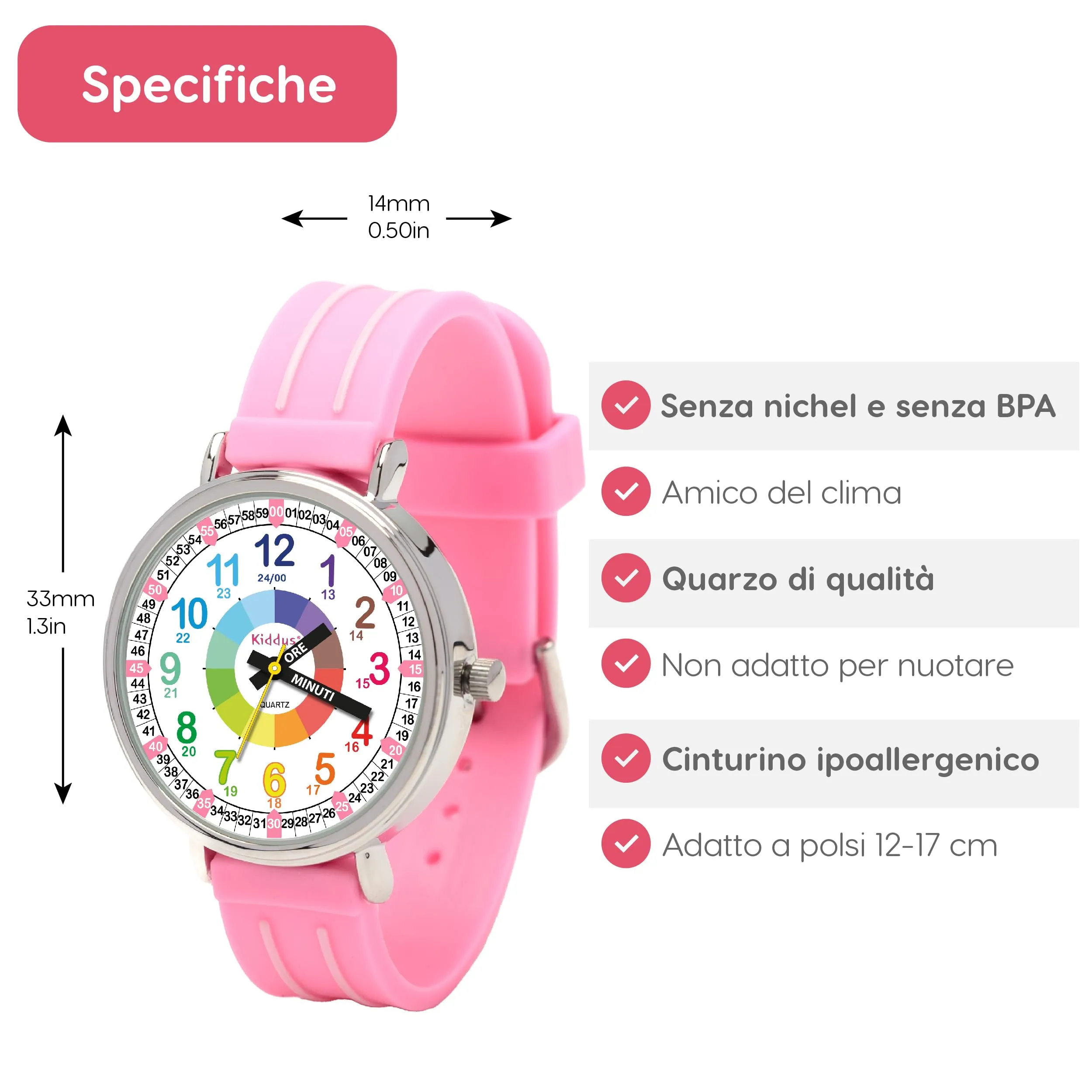 Kiddus Orologio Educativo Analogico per Bambini 5-10 Anni, Movimento Giapponese - immagine 6