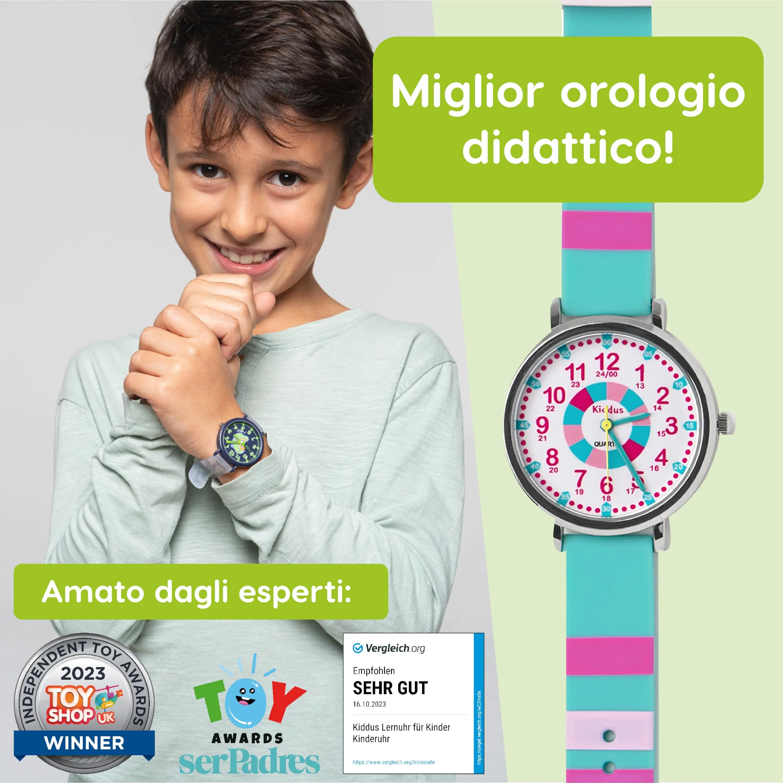 Kiddus Orologio Educativo Analogico per Bambini 5-10 Anni, Impermeabile 5ATM, Movimento Giapponese - immagine 3