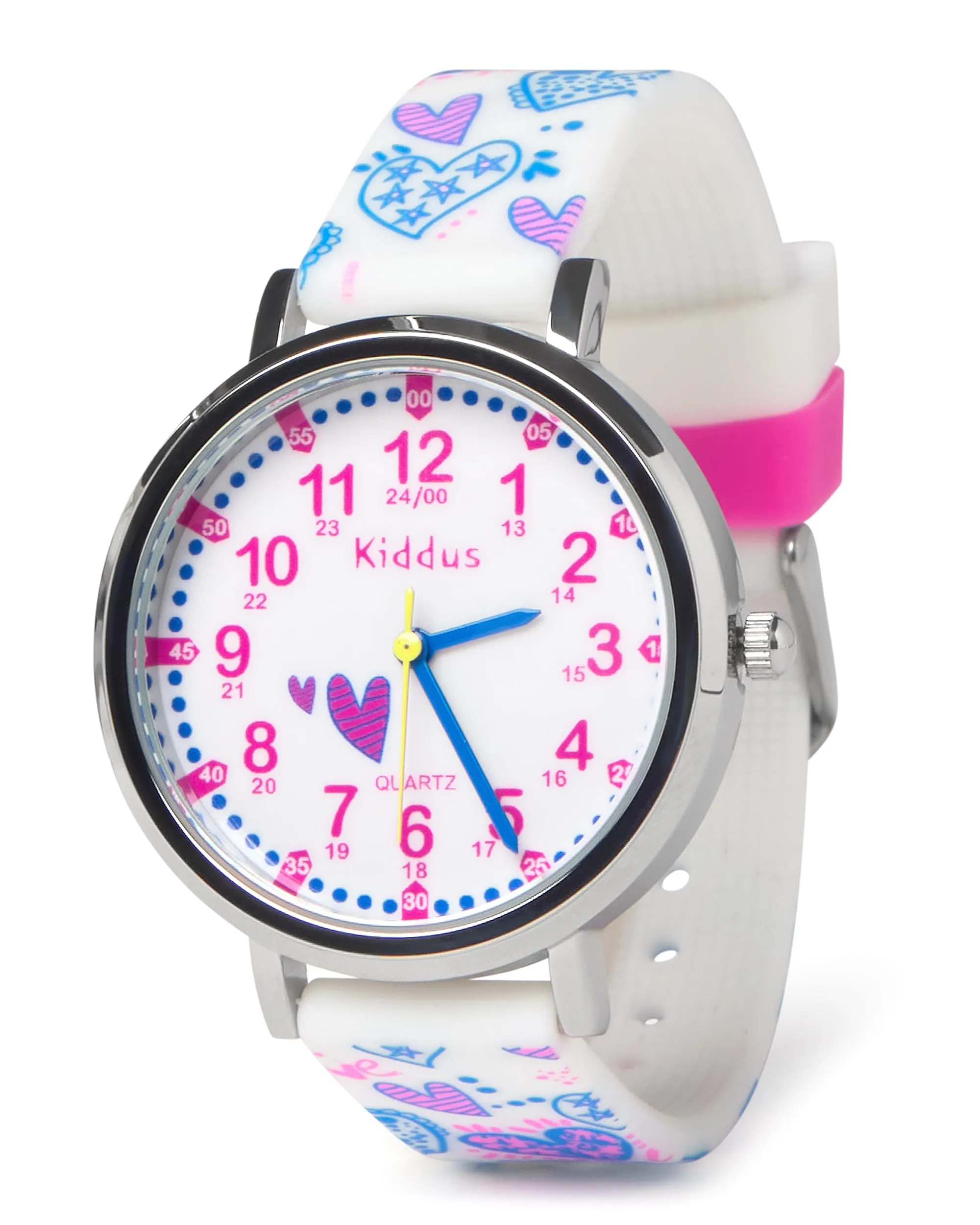 Kiddus Orologio Educativo Analogico per Bambini 5-10 Anni, Impermeabile 5ATM, Movimento Giapponese, Cuori - immagine 1